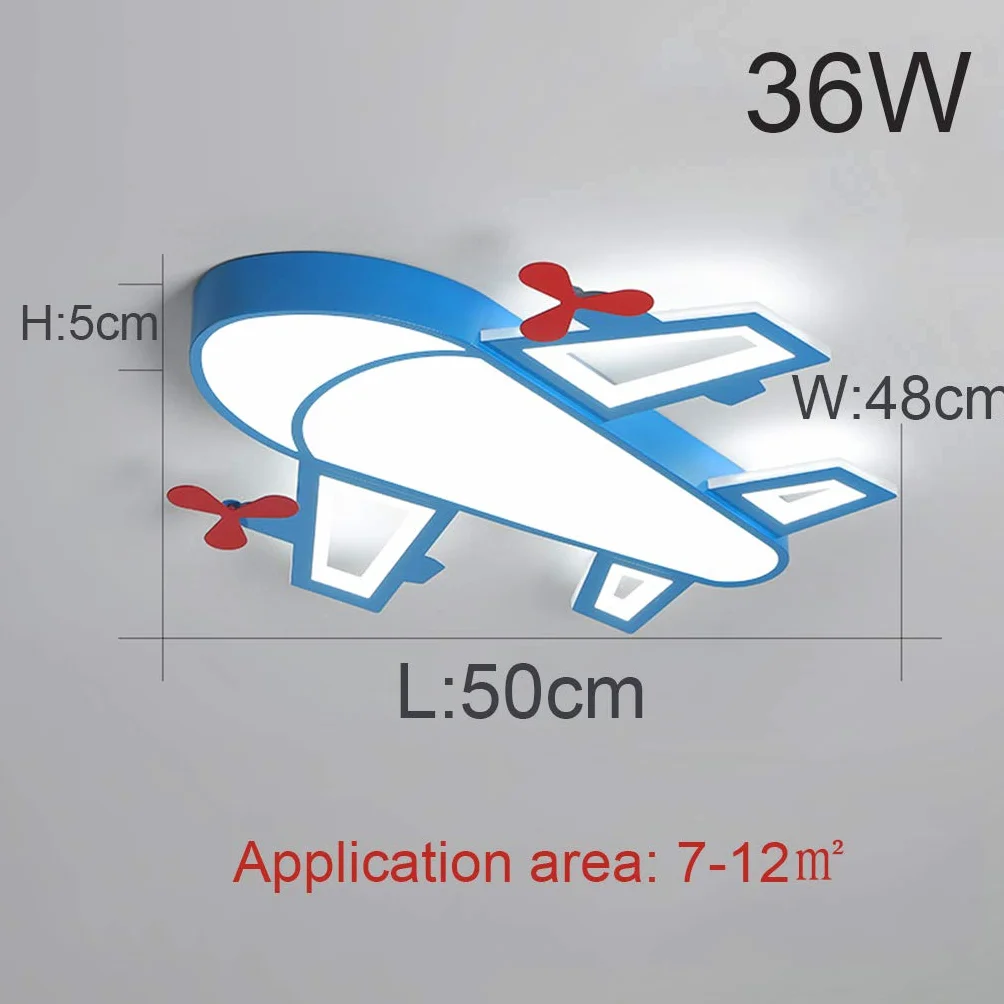 Lampa sufitowa LED do pokoju dziecięcego, sypialni, z motywem kreskówki, niebieskie samoloty, żyrandole, oświetlenie pokoju, kreatywne oświetlenie pokoju dziecięcego, z pilotem zdalnego sterowania, możliwość ściemniania, 50 cm, 36 W
