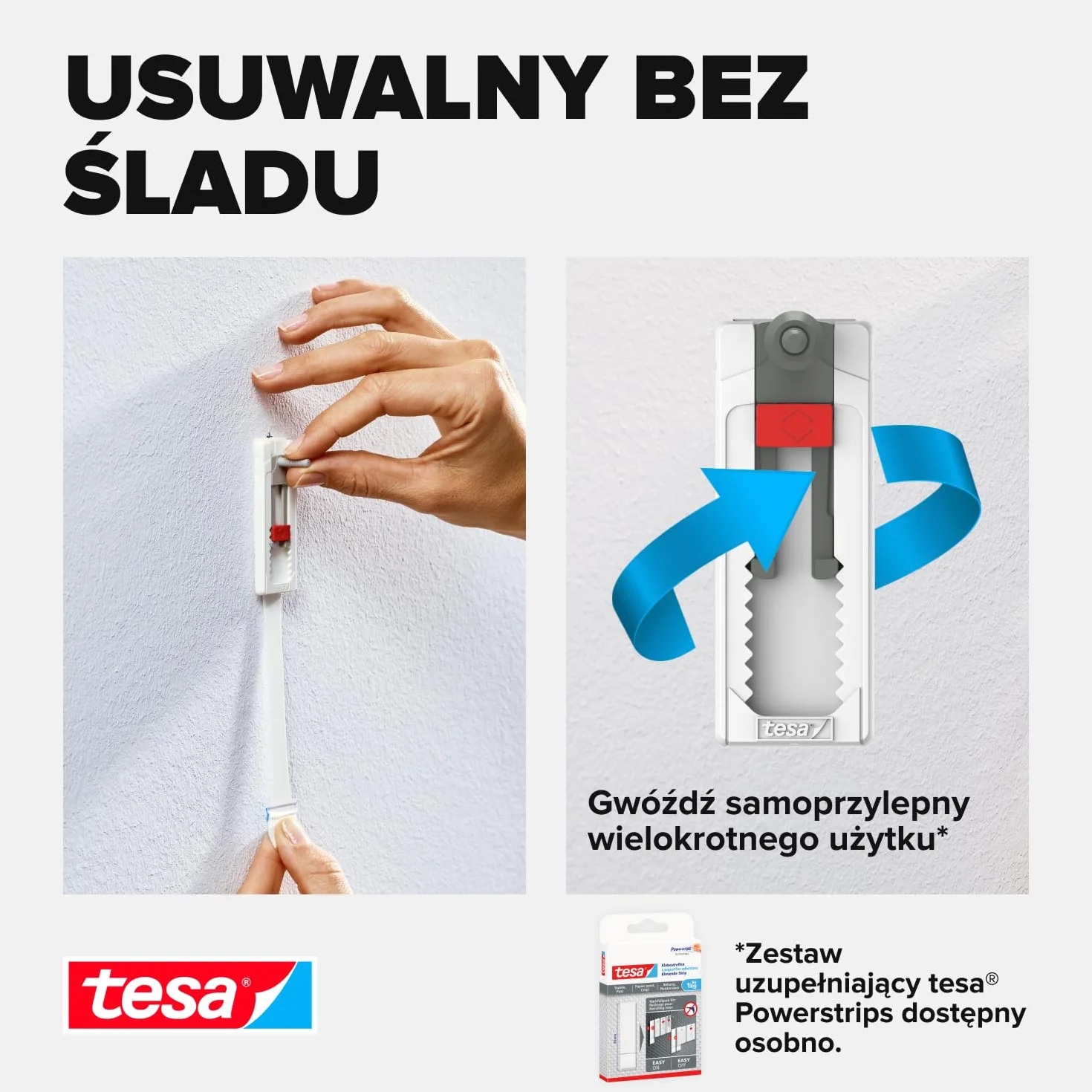 tesa regulowana śruba samoprzylepna do tapet i tynków, 1 kg biały