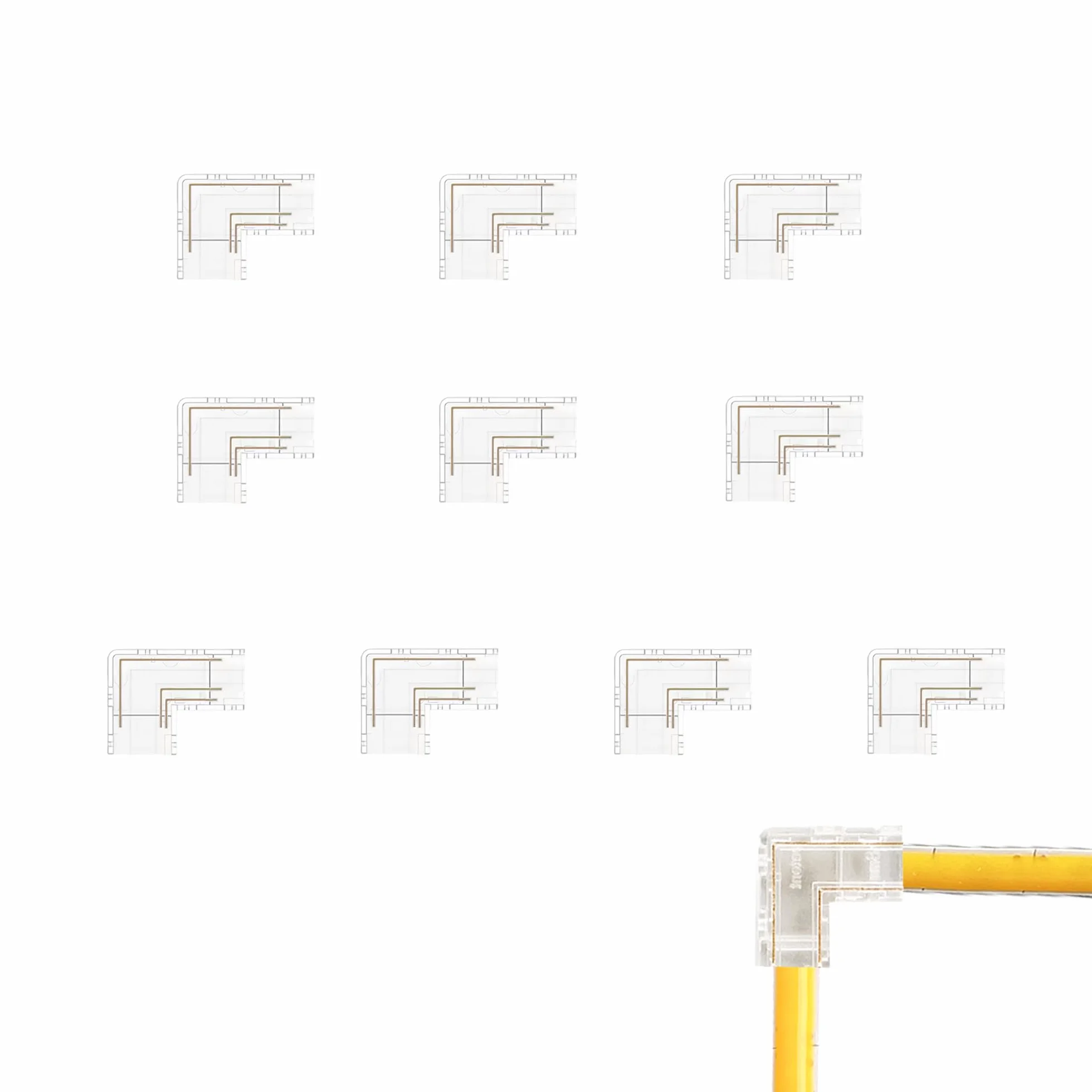 5mm 2Pin 10Packs Przezroczyste bezlutowe L-Shape COB LED Strip Connectors, 90 ° prostokątne połączenia narożne do 5V 12V 24V jednokolorowe światła LED Strip, bezproblemowe połączenie