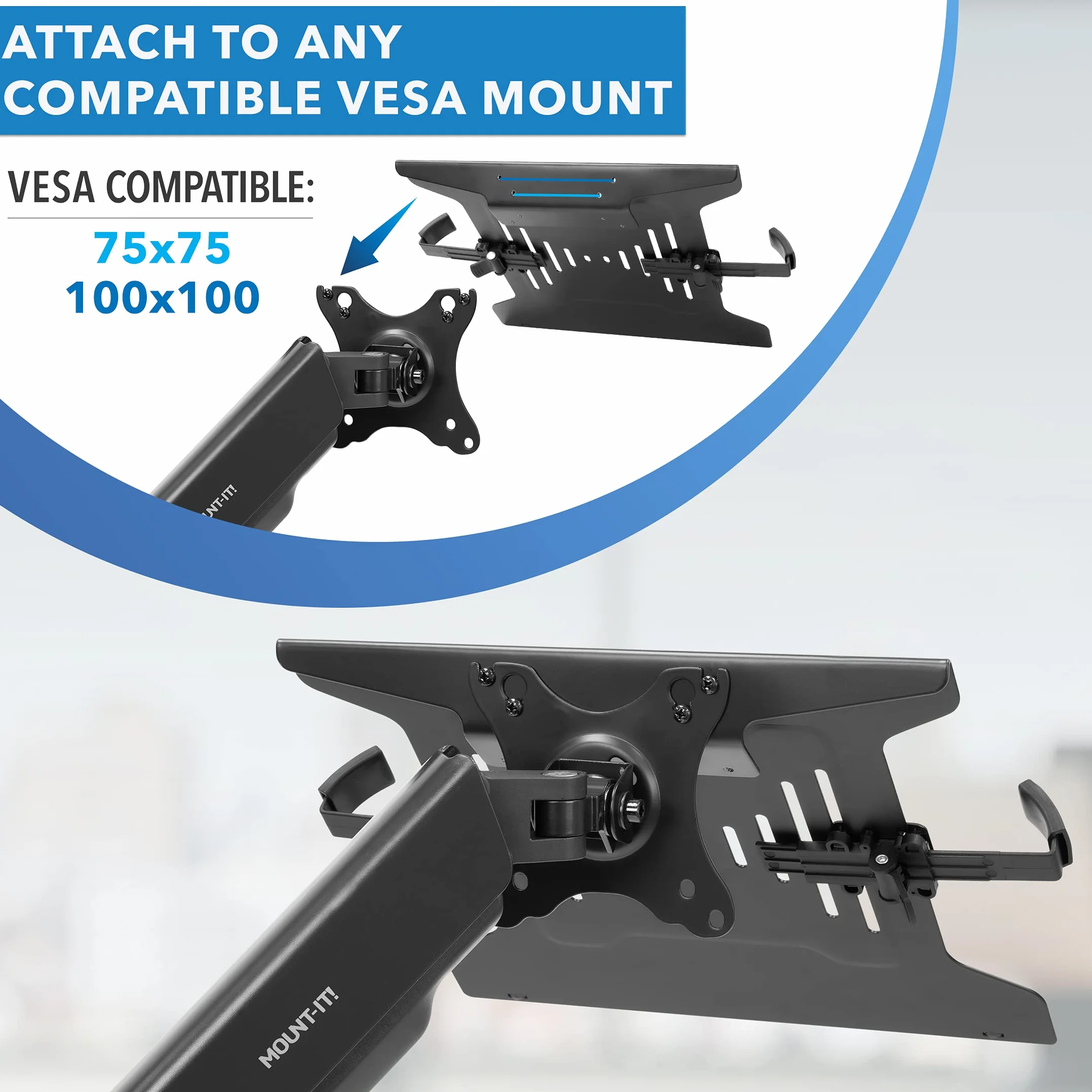 Attachment | Vented Notebook Tray | Laptop Tray Clamp for Monitor Stand 75mm & 100mm VESA