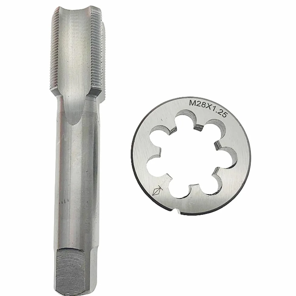 Zestaw gwintowników i narzynek M28 x 1,25, prawy, prosty, rowkowany, narzędzie do gwintowania, gwintownik M28 x 1,25, narzędzie ręczne, gwintownik i narzynka M28 x 1,25, prawy
