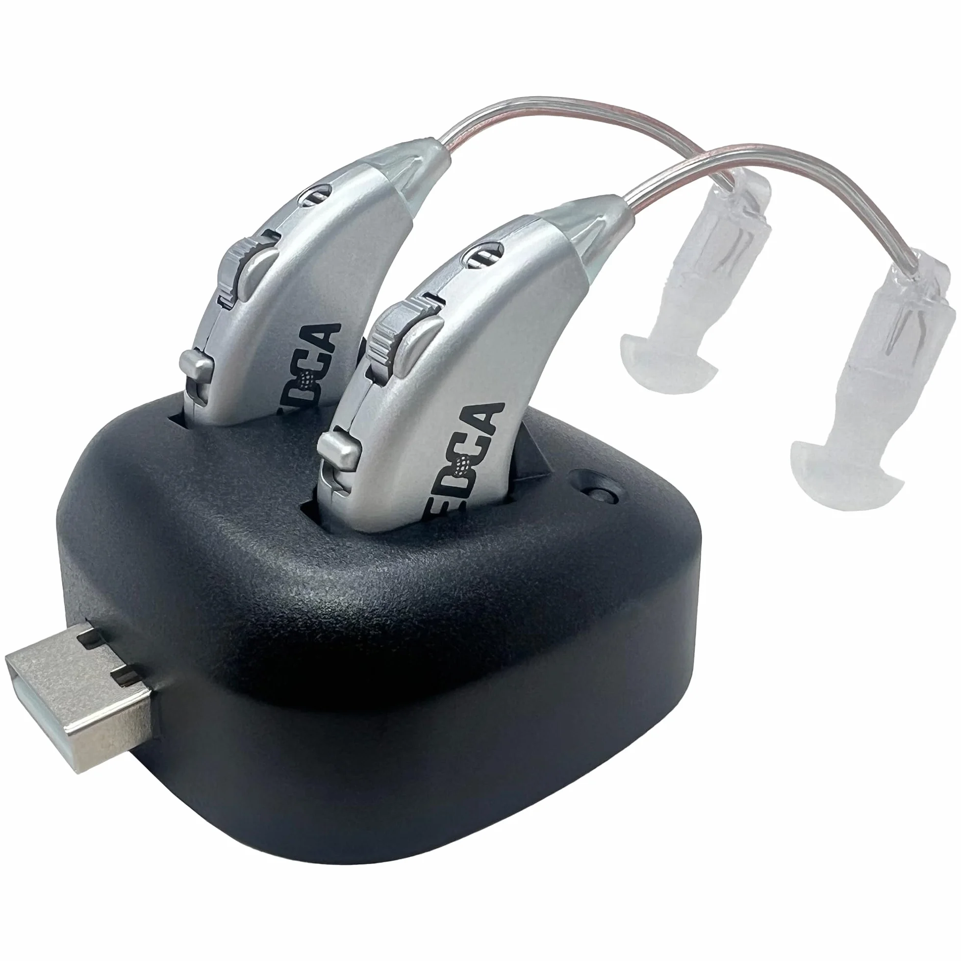 NewEar Cyfrowe wzmacniacze słuchu para zausznych z ładowaniem stacją dokującą USB