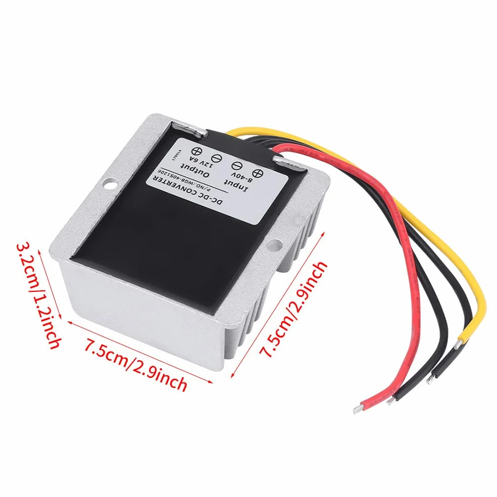 Przetwornica Napięcia DC DC8V ~ 40V do DC12V 6A 72W Auto Step UP Konwerter Obniżający Napięcie Regulator Napięcia Boost Moduł Wodoodporna Obudowa ze Stopu Aluminium