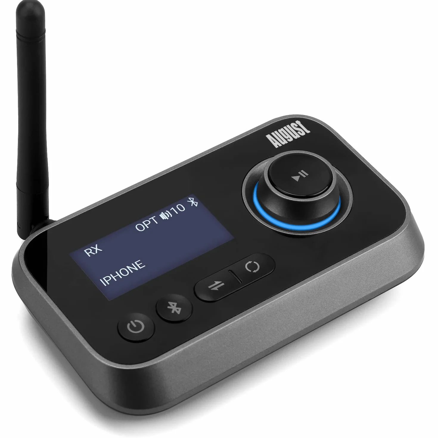 August MR280 Podwójny Nadajnik Odbiornik Audio Bluetooth do telewizora Słuchawek i HiFi – Multipoint, Bluetooth 5, stereo, gniazdo optyczne RCA 3,5 mm Zasilany z sieci USB-C dla 2 urządzeń
