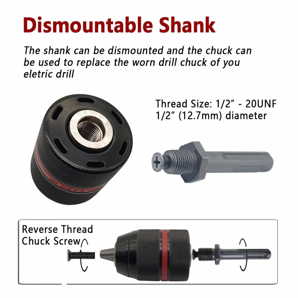 Metal Heavy Duty 1/2 ''-20UNF 1.5-13mm uchwyt wiertarski bez klucza uchwyt sześciokątny/SDS/klucz nasadowy adapter żeński narzędzie sprzętowe (kolor: uchwyt i SDS Plus)