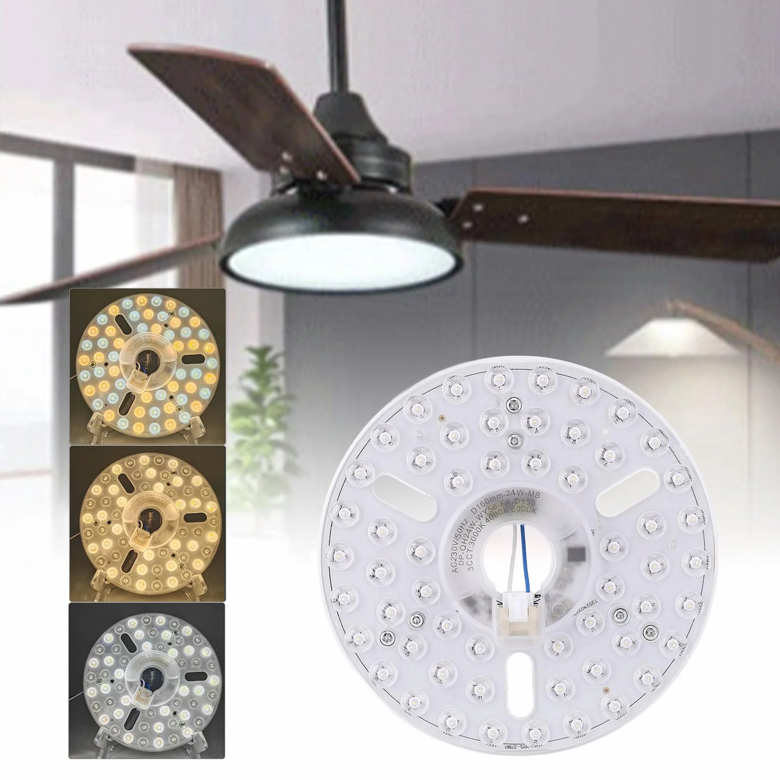 6,3in Zestaw LED Wentylatora LED Magnetyczny 24 W Dimmabable 3CCT 3000K 4000K 6000K Wentylatory Wentylatorów (230V)