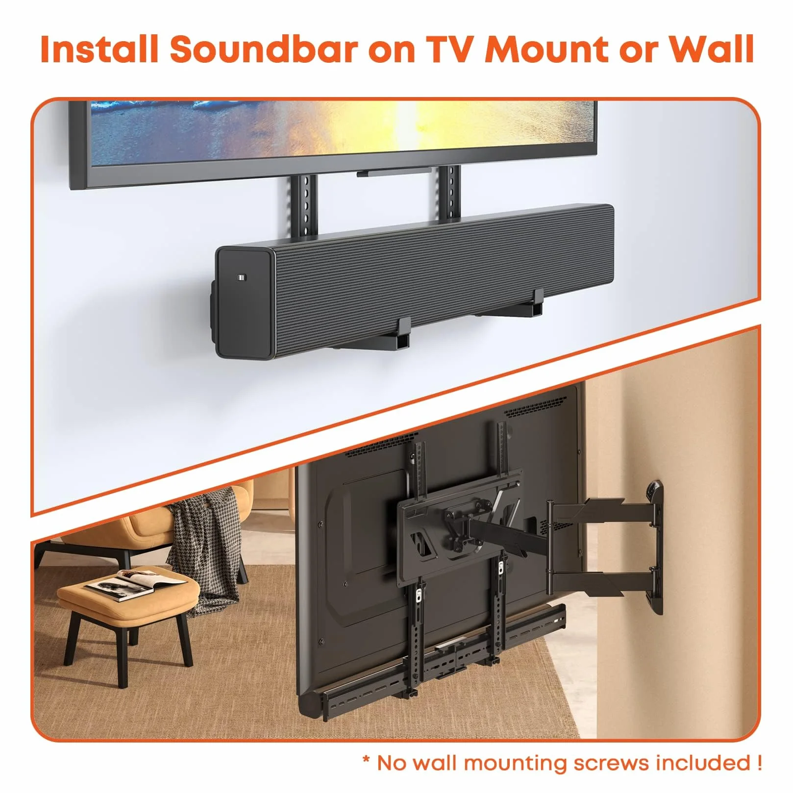 Soundbar Stand Universal Sound Bar Holder for Bar Mniej niż 15 kg, zamontowany na stojaku TV, ścianie lub telewizorze z antypoślizgowym uchwytem