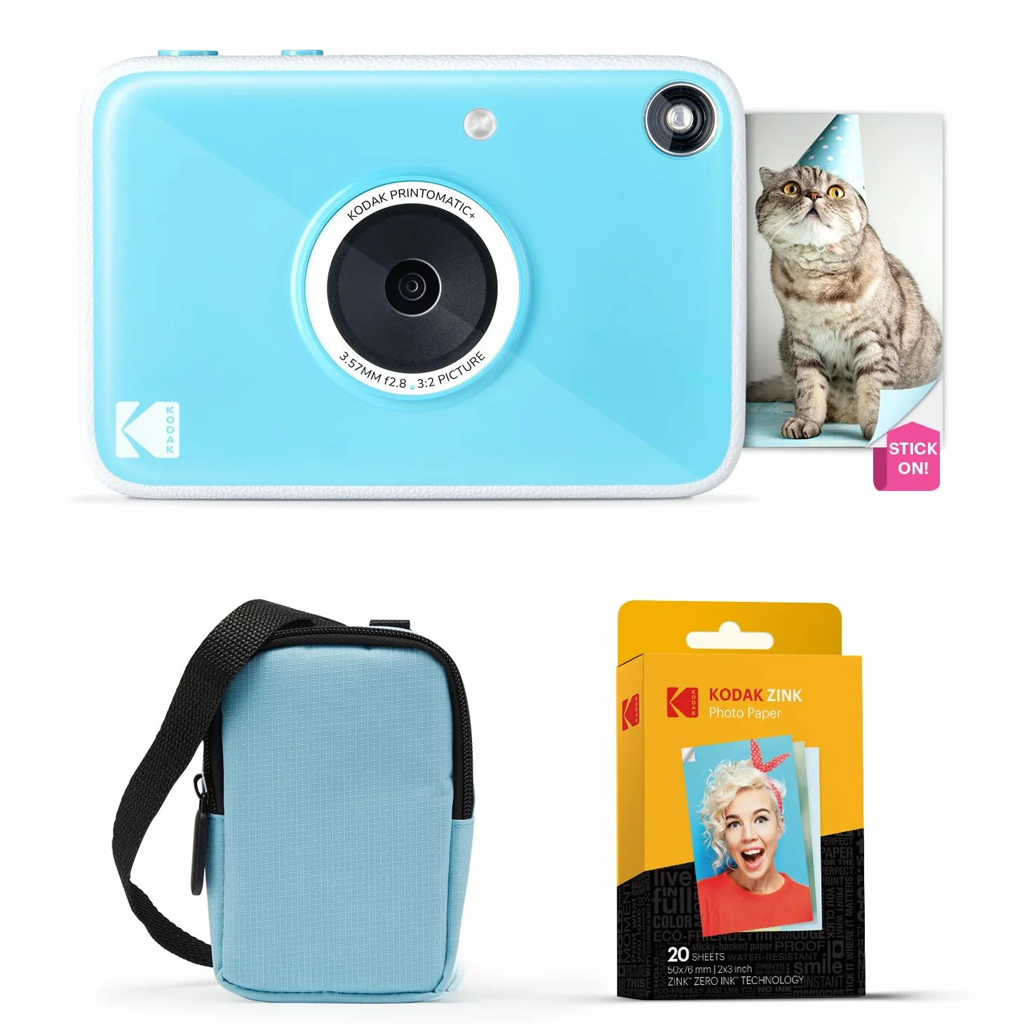 KODAK Printomatic+ 10MP Aparat Cyfrowy Zestaw Startowy Niebieski z Etui RGB LED Papier Zink 20 arkuszy