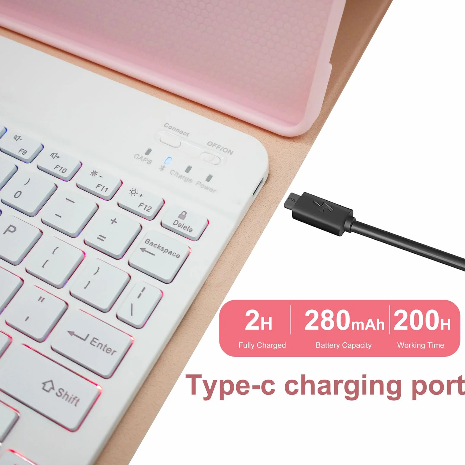 Etui na klawiaturę Lenovo Tab M11 11" 2024, podświetlana klawiatura 7-kolorowa z myszką, TPU, różowy