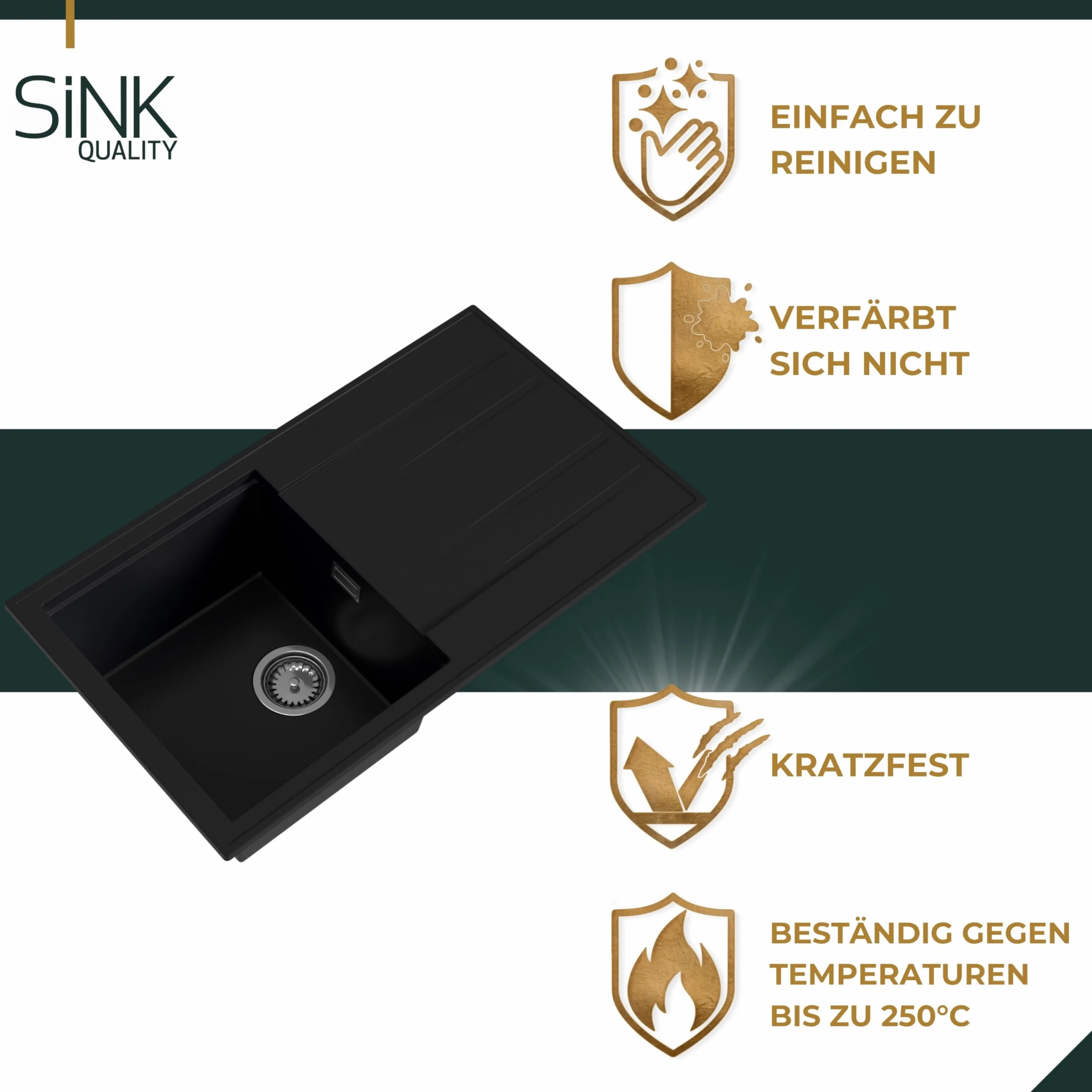 SINK Quality zlewozmywak kuchenny z ociekaczem – zlewozmywak szary 80 x 46 cm – w zestawie syfon i środki impregnujące – zlewozmywak do zabudowy do szafki pod umywalkę 55 – zlewozmywak granitowy szary