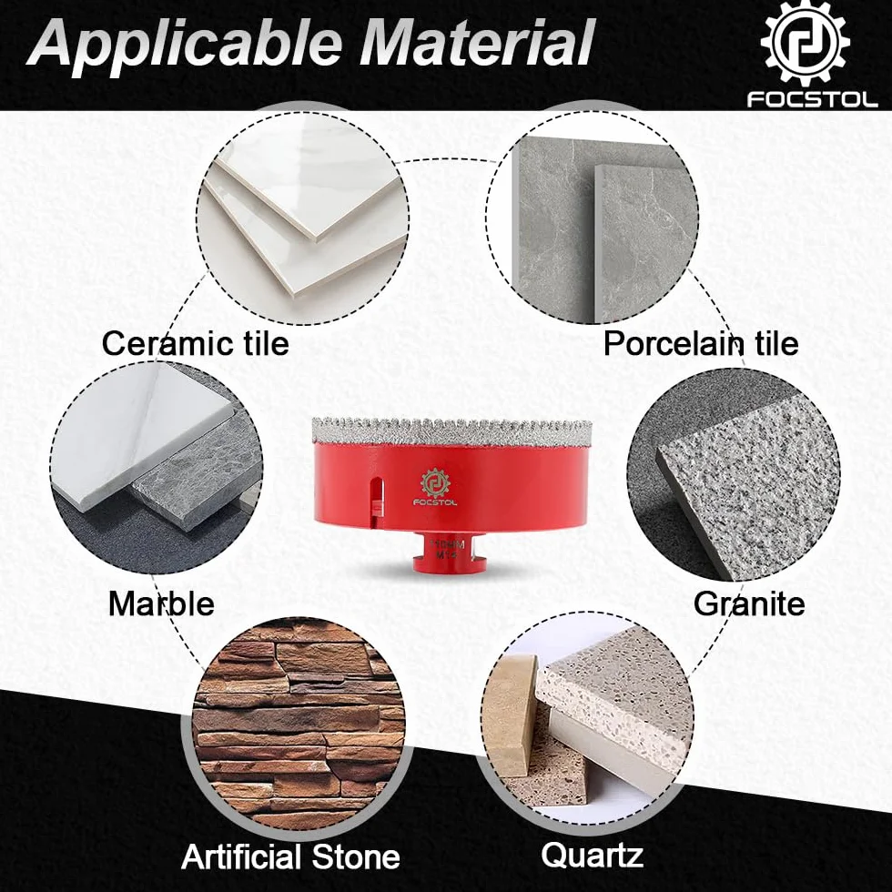 Diamentowe wiertło do płytek 110 mm – FOCSTOL diamentowe otwornice do porcelany, płytek, marmuru, granitu, gwintu M14 do szlifierek kątowych