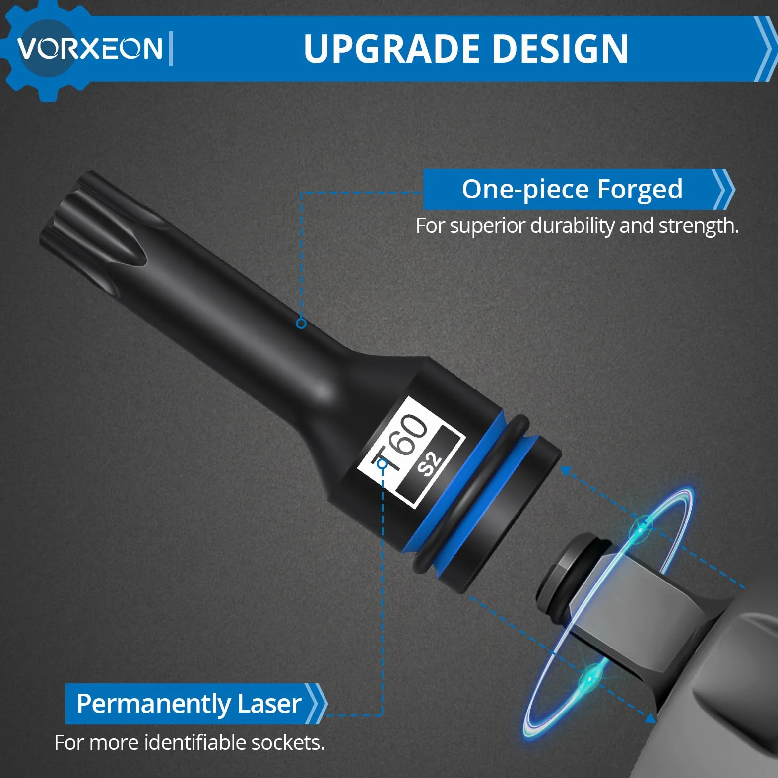 Zestaw 10 sztuk 1/2" kluczy sześciokątnych 5-19mm & 10 sztuk kluczy z końcówkami Torx T25-T80, materiał ulepszony Stal S2 z pudełkiem do przechowywania