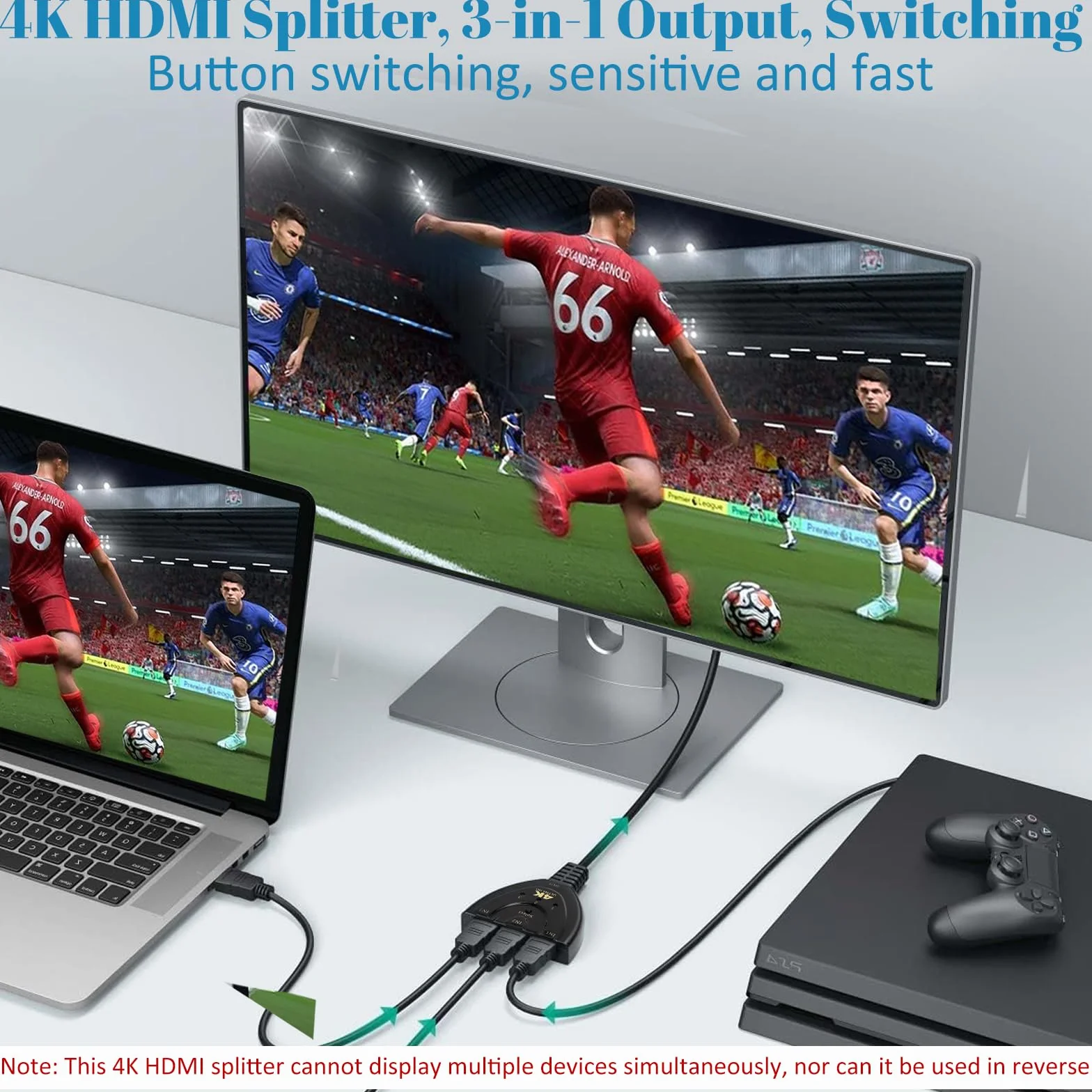 TNSLAND Rozdzielacz HDMI 4K 3 w 1 Przełącznik UHD do PS5 PS4 Xbox Laptopa HDTV