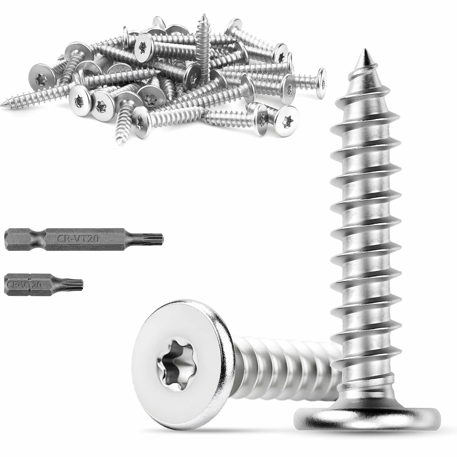 Mbsomnus Wkręty do drewna M5 x 20 mm, stal nierdzewna, 35 sztuk, wkręty samogwintujące Torx, 304, śruby ze stali nierdzewnej, wkręty do drewna, do szafek, podłóg drewnianych, regałów magazynowych