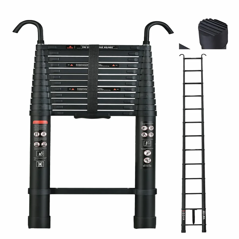Teleskopowa drabina 5 m, aluminiowa drabina przedłużająca, przenośna do codziennych prac domowych lub kamperów, obciążenie do 150 kg