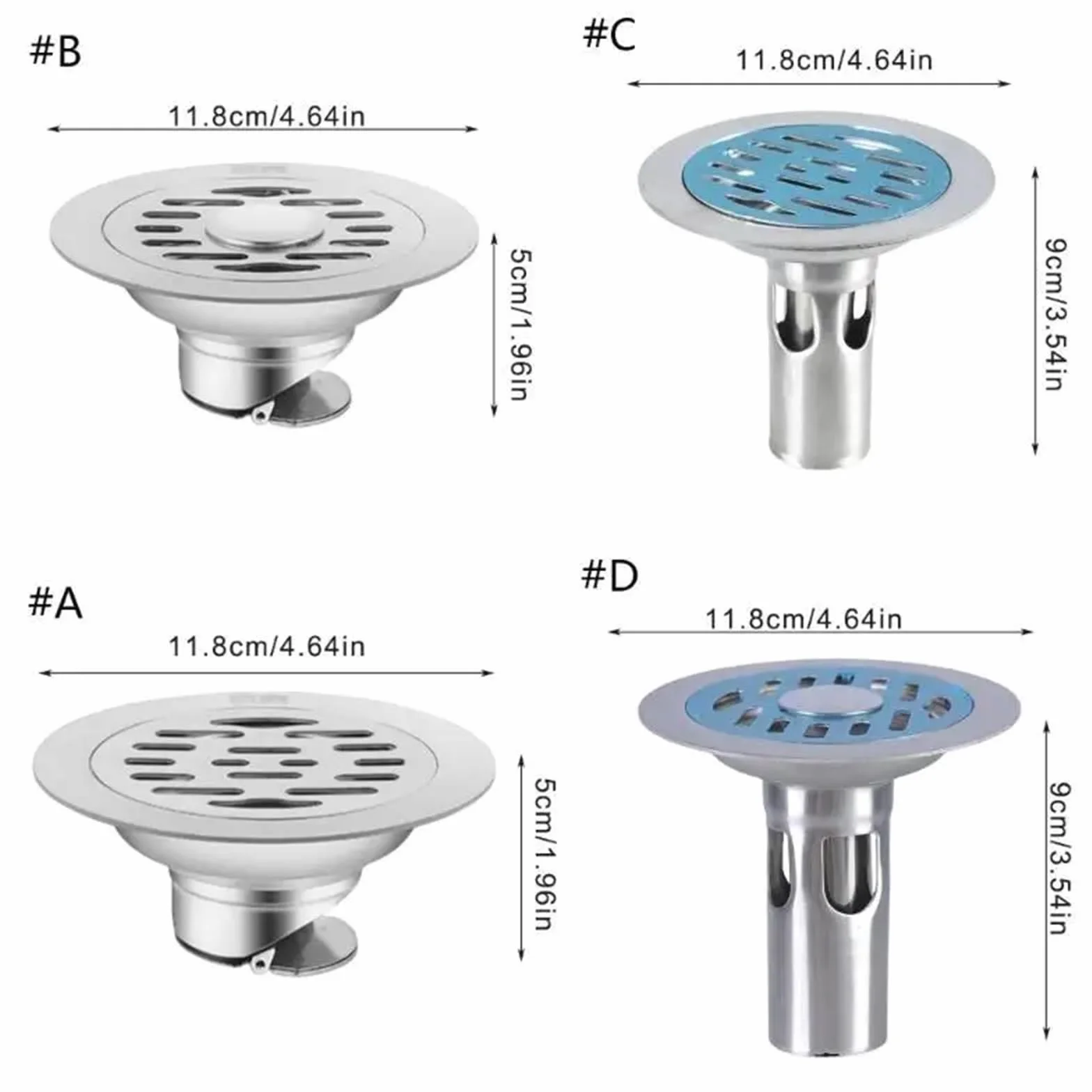 2 szt. Okrągły odpływ podłogowy prysznica Sitko ze stali nierdzewnej(Deep Water Seal Dual)