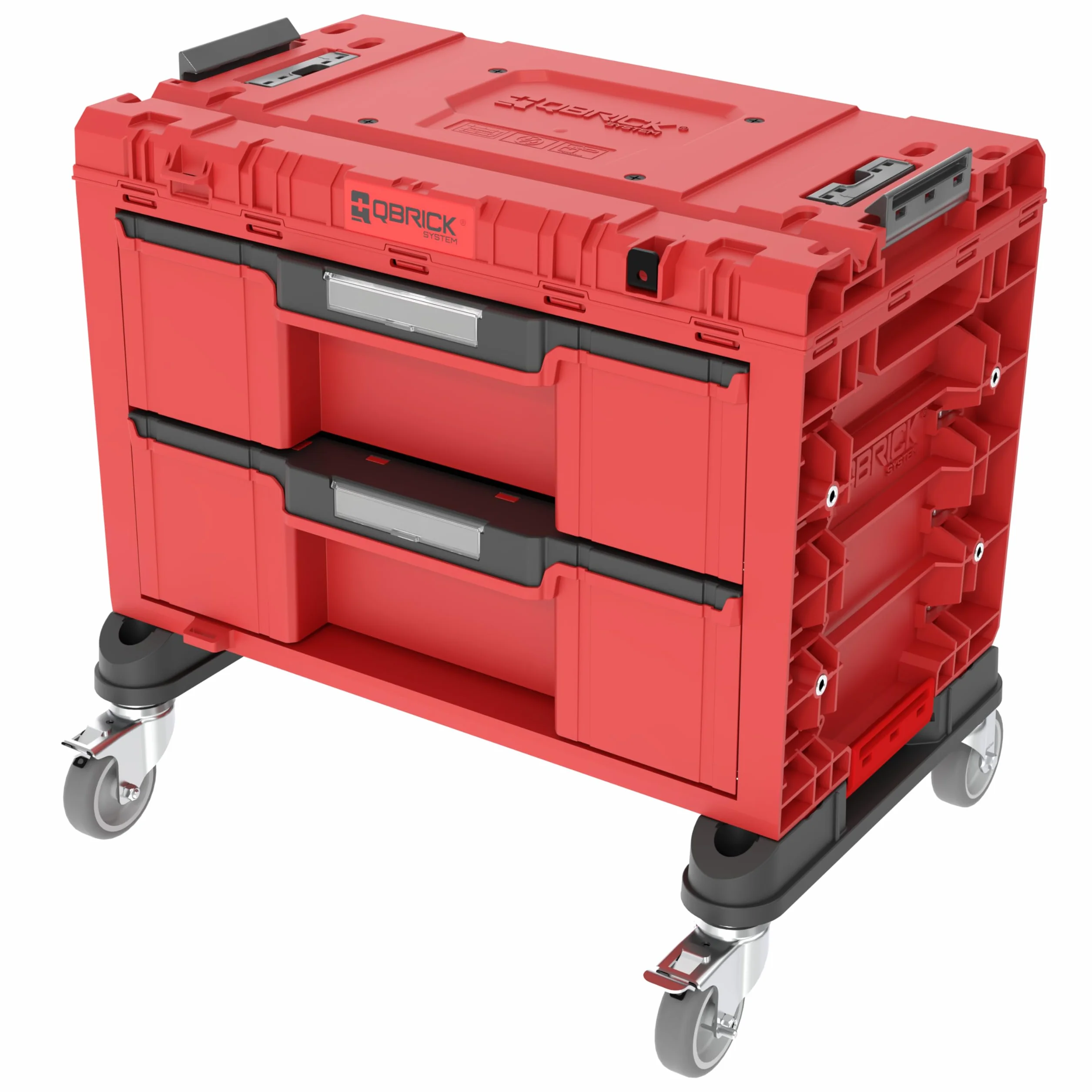 Qbrick System Skrzynka narzędziowa pusta – 2 szuflady – skrzynka na narzędzia – mobilny adapter na kółkach – 542 x 335 x 369 mm – czerwona Ultra HD