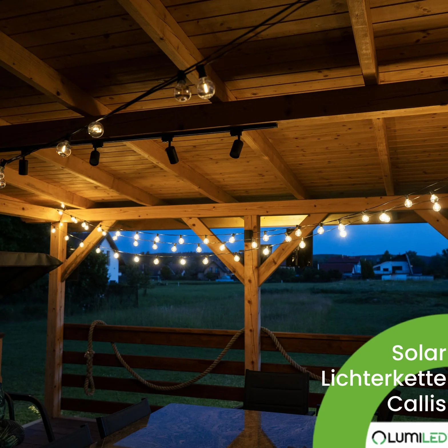 Lumiled Solarny łańcuch świetlny na zewnątrz 20 + 2 żarówki zapasowe x G40 LED 10,55 M z pilotem Solarny łańcuch świetlny Oświetlenie ogrodowe na zewnątrz IP44 Ciepła biel 2700K Żarówki 8 trybów pracy