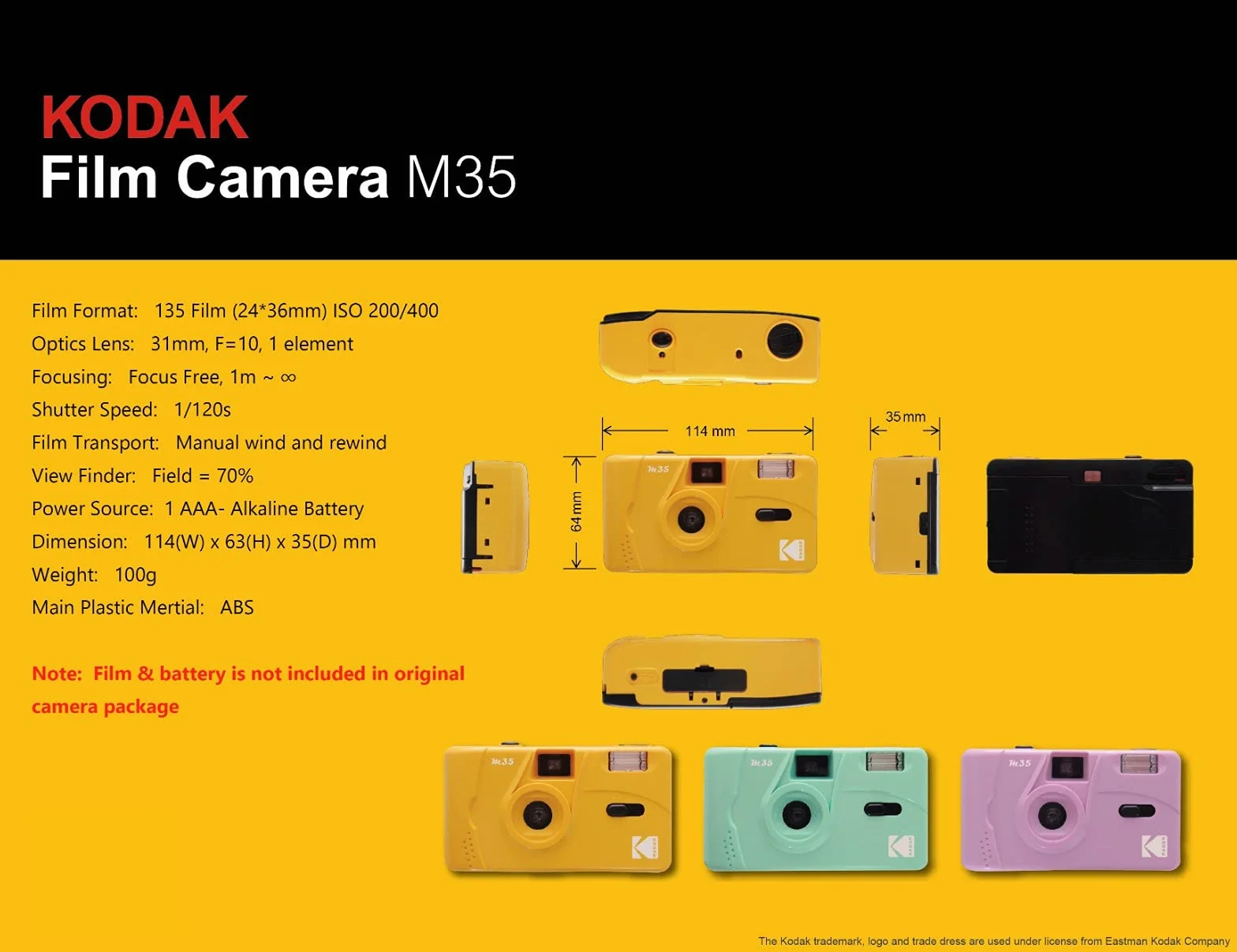 Kodak Kamera filmowa M35 35 mm oliwkowa zieleń wielokrotnego użytku wbudowana lampa błyskowa