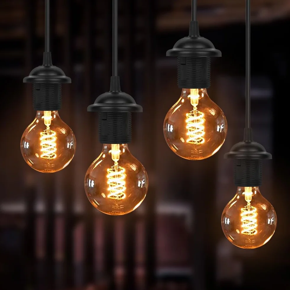 AUAUY Zestaw 2 szt. oprawek E27, czarna, z pierścieniem śrubowym, oprawka E27 do lampy wiszącej, z regulowanym kablem o długości 90 cm, do sufitu kuchni, jadalni