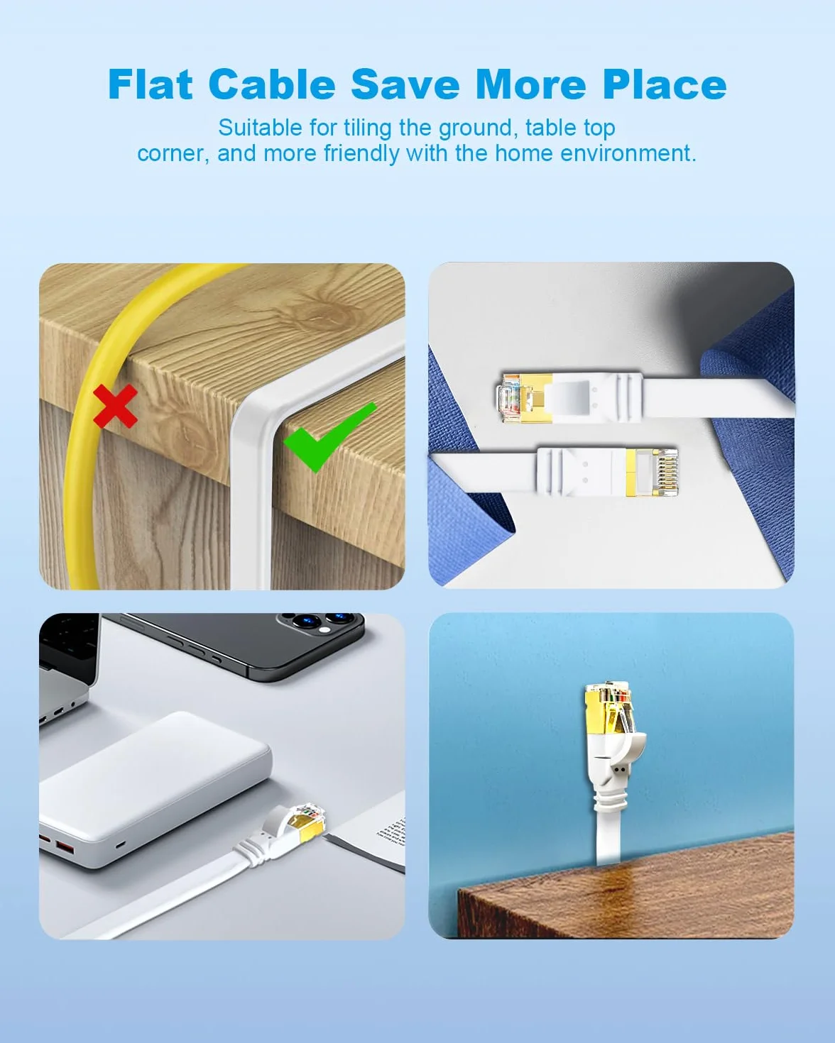 Yauhody Kabel Ethernet Cat 8 0.5m 2 sztuk, Kabel Sieciowy 40Gb/s 2000MHz S/FTP RJ45 Szybki Ekranowany Cable Internetowy Cat8 Plaski do Modemu, Przełączników, Router, TV, PC, PS5 (Biały)