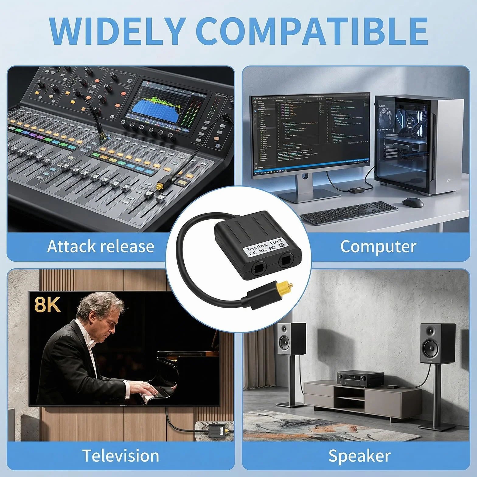 Toslink Splitter 1 w 2 Out optyczny rozdzielacz audio SPDIF rozdzielacz optyczny, kabel audio, adapter Toslink, rozdzielacz do TV, soundbar, odbiornika, DVD, Blu Ray, optyczny kabel audio, adapter