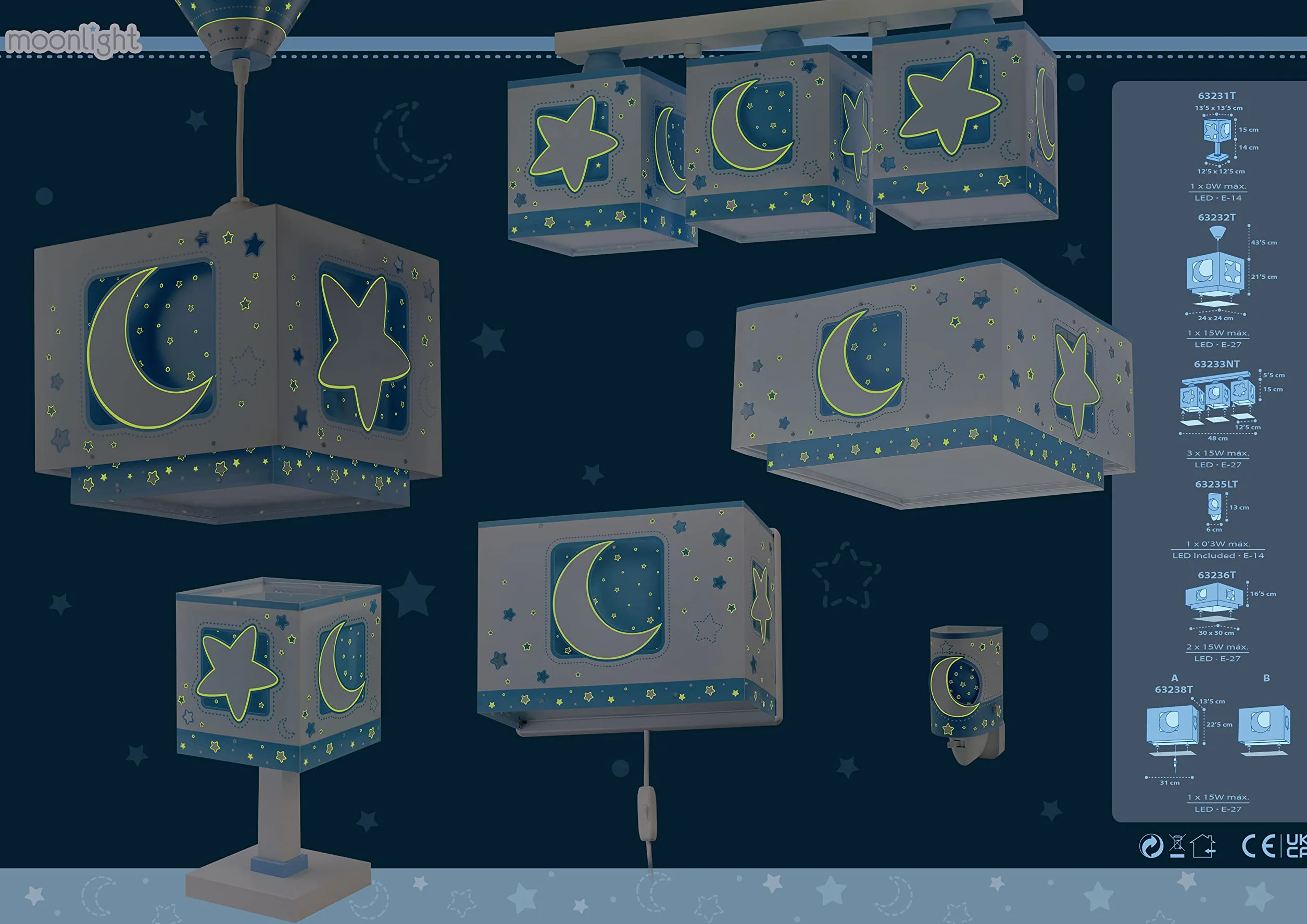 Dziecięca lampa wisząca Dalber Księżyc i gwiazdy Moonlight Blue