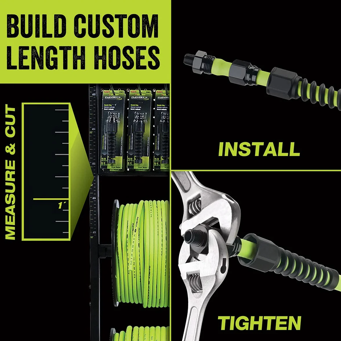 Flexzilla Pro wąż powietrza, luzem plastikowa szpula, 1/4 cala x 60 m, wytrzymały, lekki, hybrydowy, ZillaGreen - HFZ14250YW