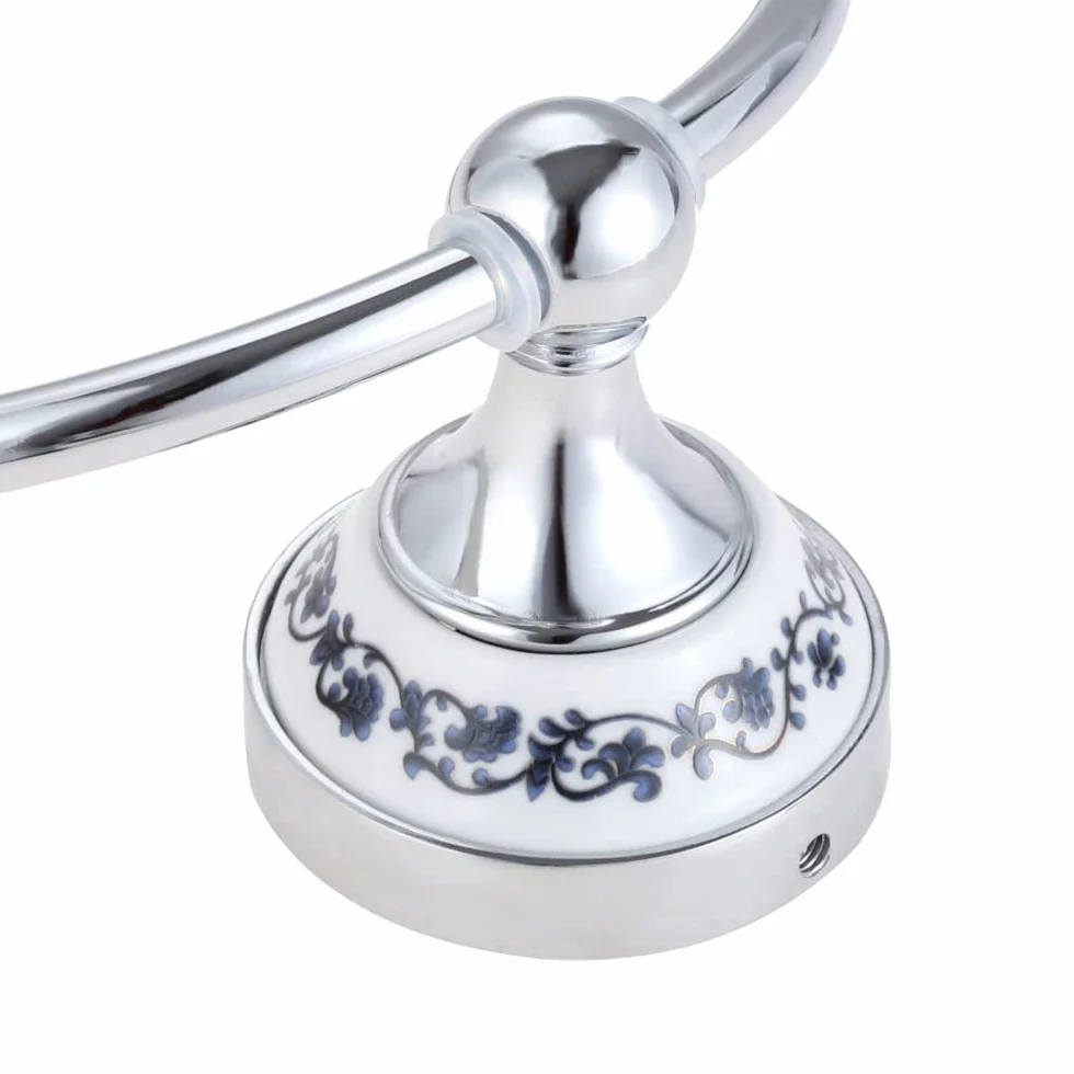 Srebrny wieszak na ręczniki wieszak do montażu na ścianie niebiesko-biała porcelanowa podstawa ceramiczna ze stali nierdzewnej stary chiński wystrój średnica 157mm, A