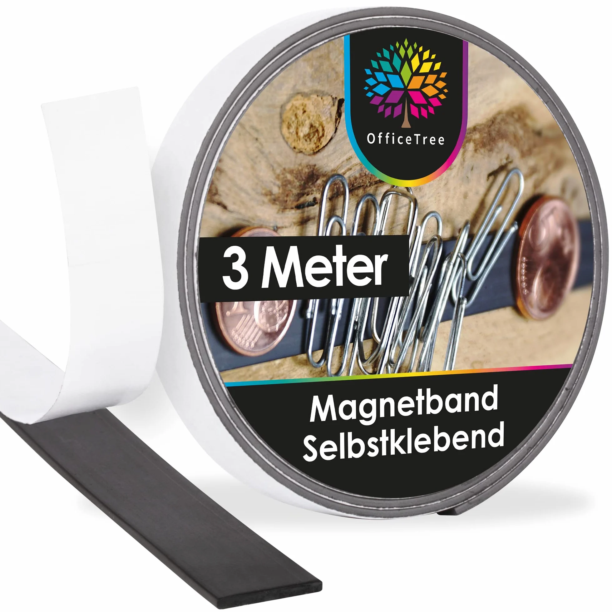 OfficeTree Taśma magnetyczna, samoprzylepna, mocna, 3 m, samoprzylepna taśma magnetyczna do przyklejania – taśma magnetyczna do moskitiery i figurek do słuchania
