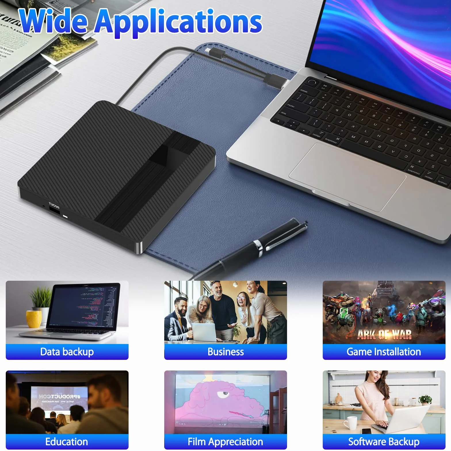 Zewnętrzny Odtwarzacz CD DVD z USB 3.0 Type-C Przenośny Czytnik Dysków CD DVD +/- R/RW Podłącz i graj działa z PC, Laptopami, Mac OS, Windows 11/10/8/7/XP i Linux
