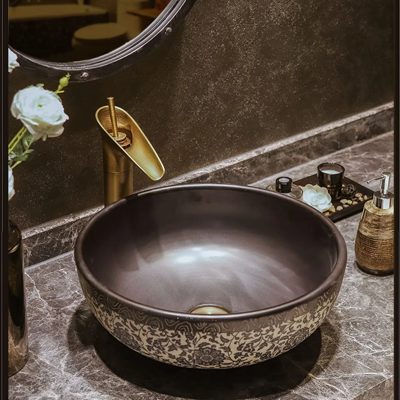 Umywalka Nablatowa, Umywalka Łazienkowa Nablatowa Z Porcelany, Ceramiczna Umywalka Artystyczna Z Kranem I Odpływem