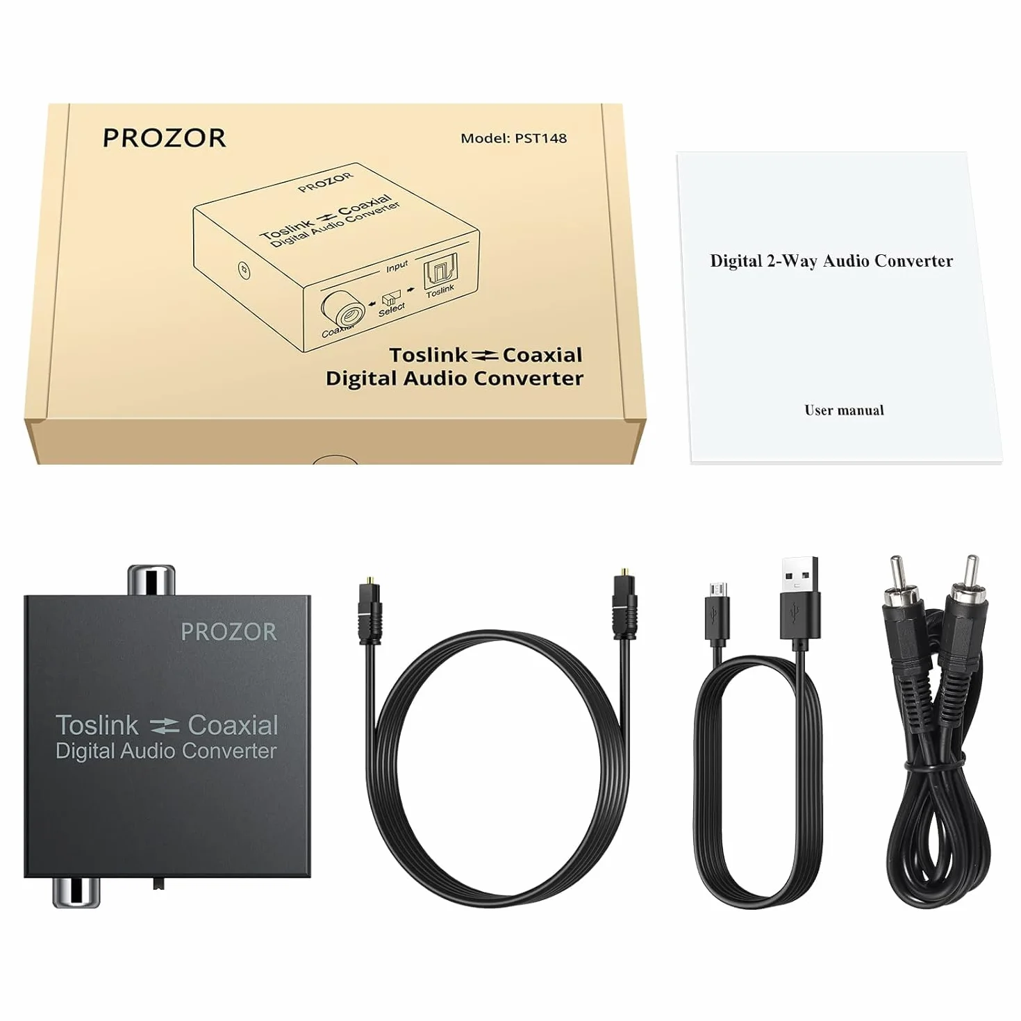 PROZOR Cyfrowy konwerter audio SPDIF Toslink DTS/Dolby-AC3 192 kHz dwukierunkowy rozdzielacz z kablem optycznym