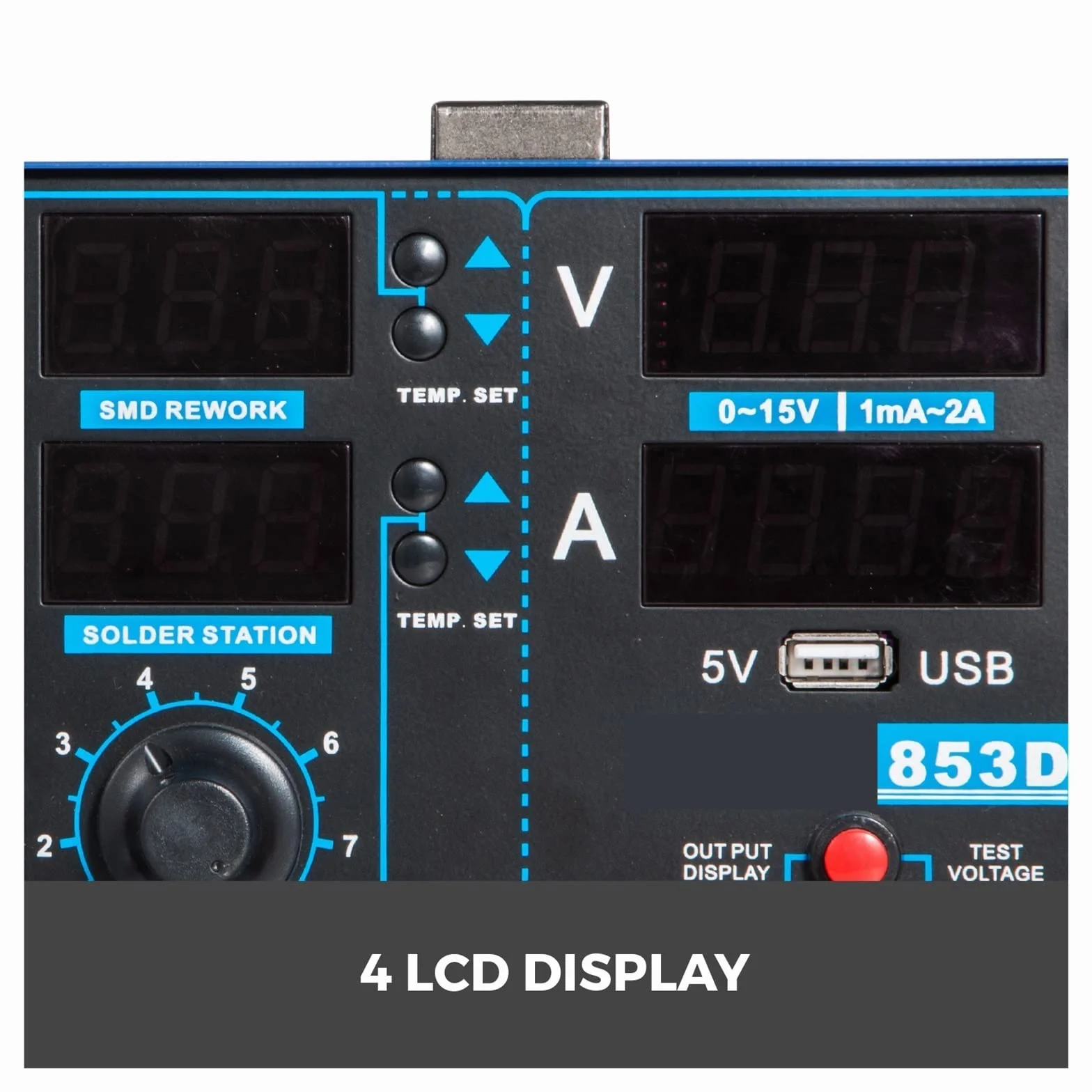 853D-USB 2A SMD opalarka na gorące powietrze przeróbka stacja lutownicza 15V moc wyjściowa 3w1 naprawa rozlutownica płytka BGA Aby osiągnąć dużą stabilność