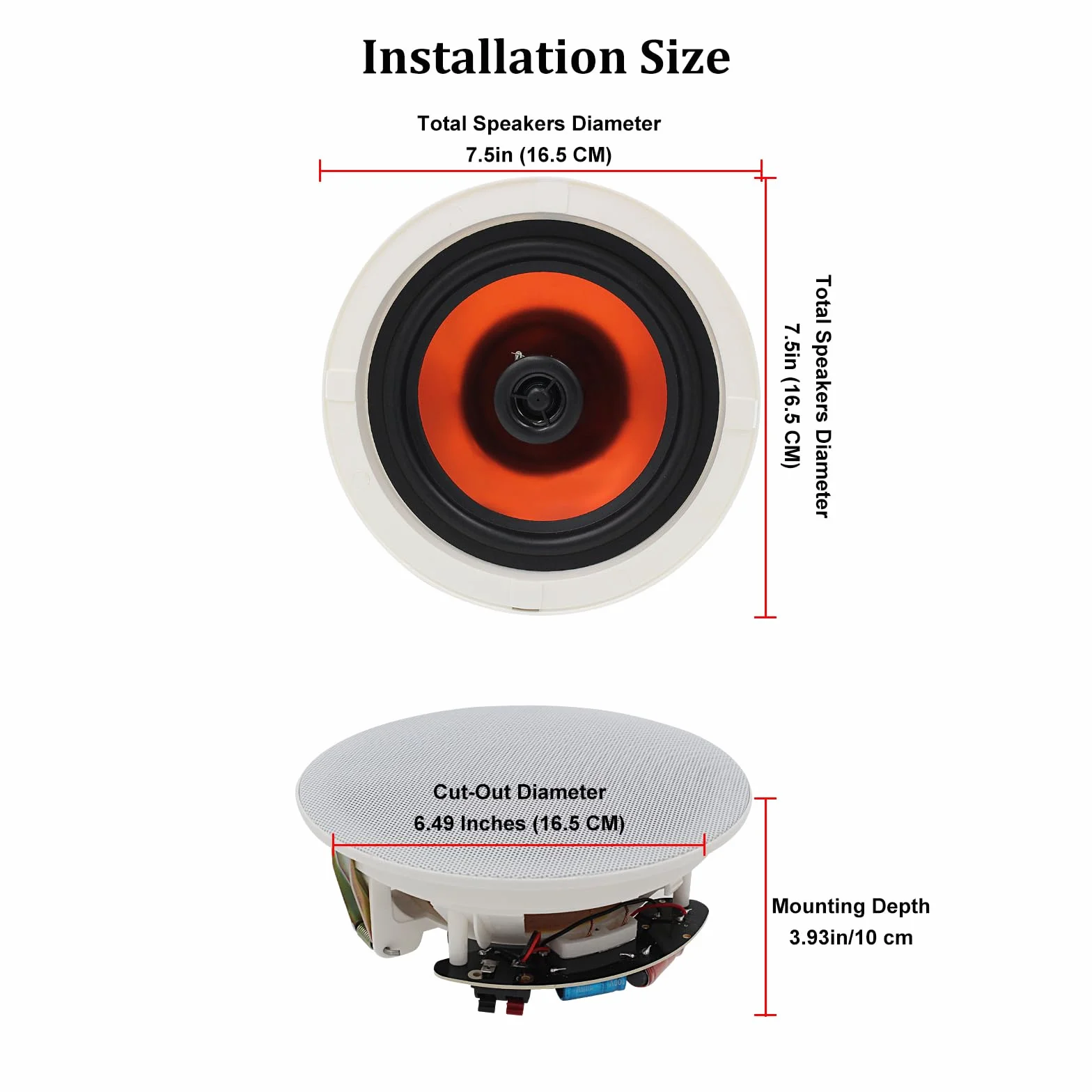 Herdio Głośniki sufitowe Bluetooth 150 W 150 W do biura, kuchni, salonu, łazienki, średnica wycięcia 18 cm (1 para)