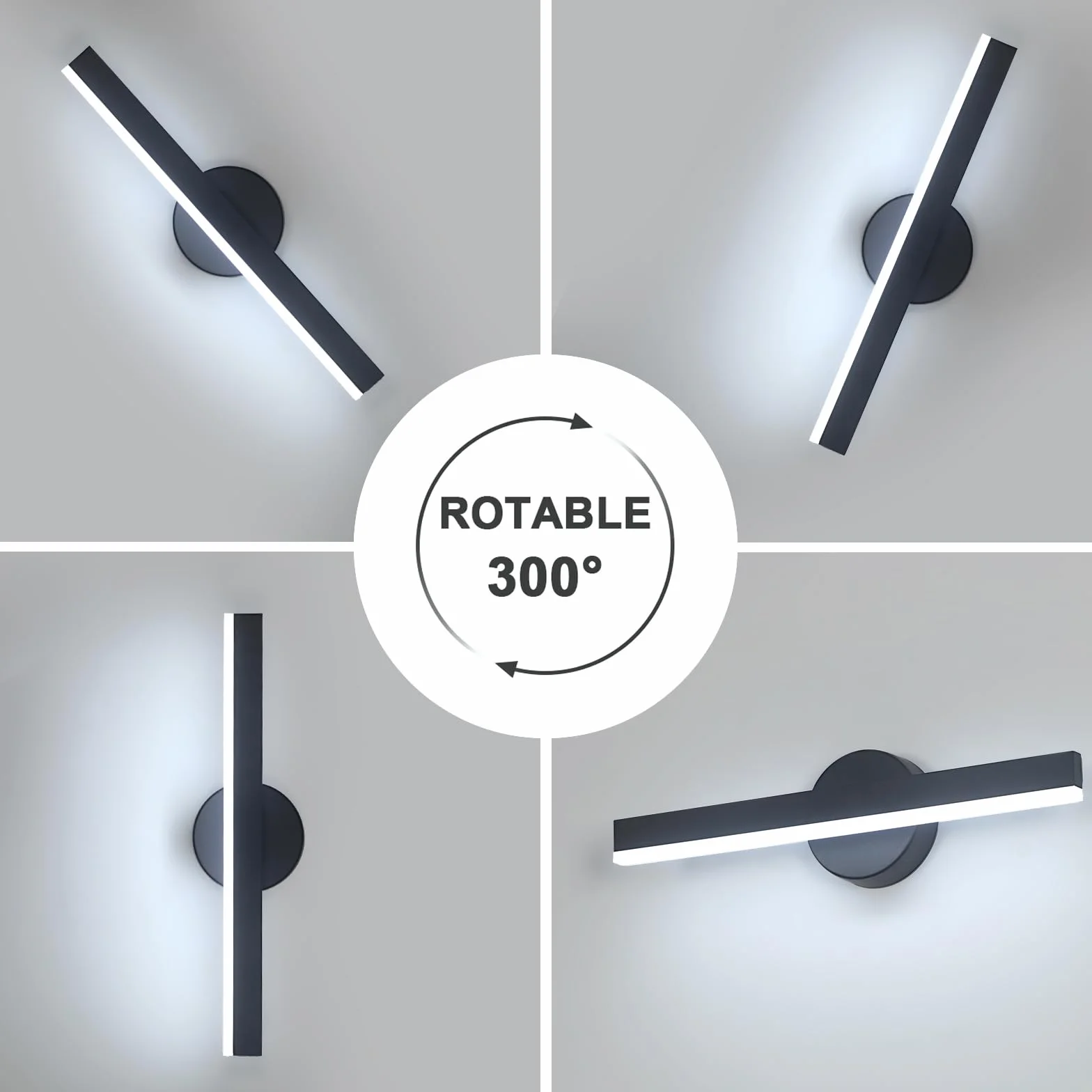 Riserva Lampa ścienna LED, nowoczesna, 12 W, lampa ścienna do wewnątrz, obracany o 300°, kinkiet ścienny, czarny, do sypialni, lustra, salonu, jadalni, klatki schodowej, 6500 K, białe światło