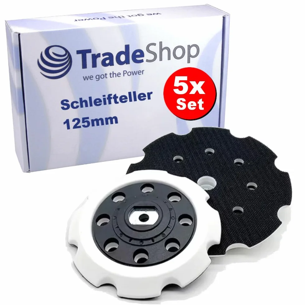 5 x Trade-Shop 8-otworowy talerz szlifierski 125 mm, na rzep, talerz szlifierski, kompatybilny z Makita PO5000C, PO6000C, DPO500Z, DPO600Z, DPO600TKX1 polerka mimośrodowa