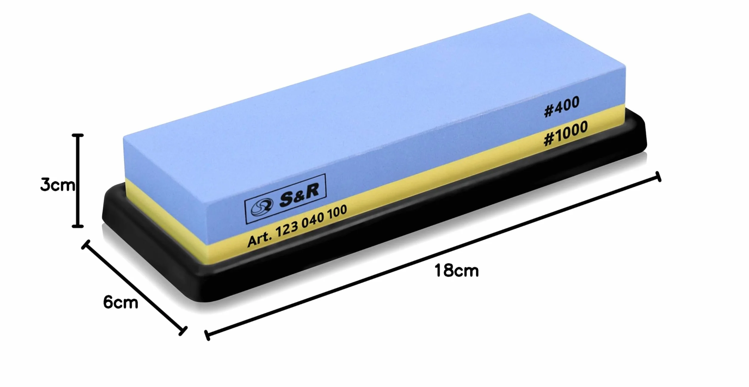 S&R Dwustronna osełka, osełka z ziarnem 400/1000 i silikonowym uchwytem, kamień do ostrzenia wykonany w 100% z korundu
