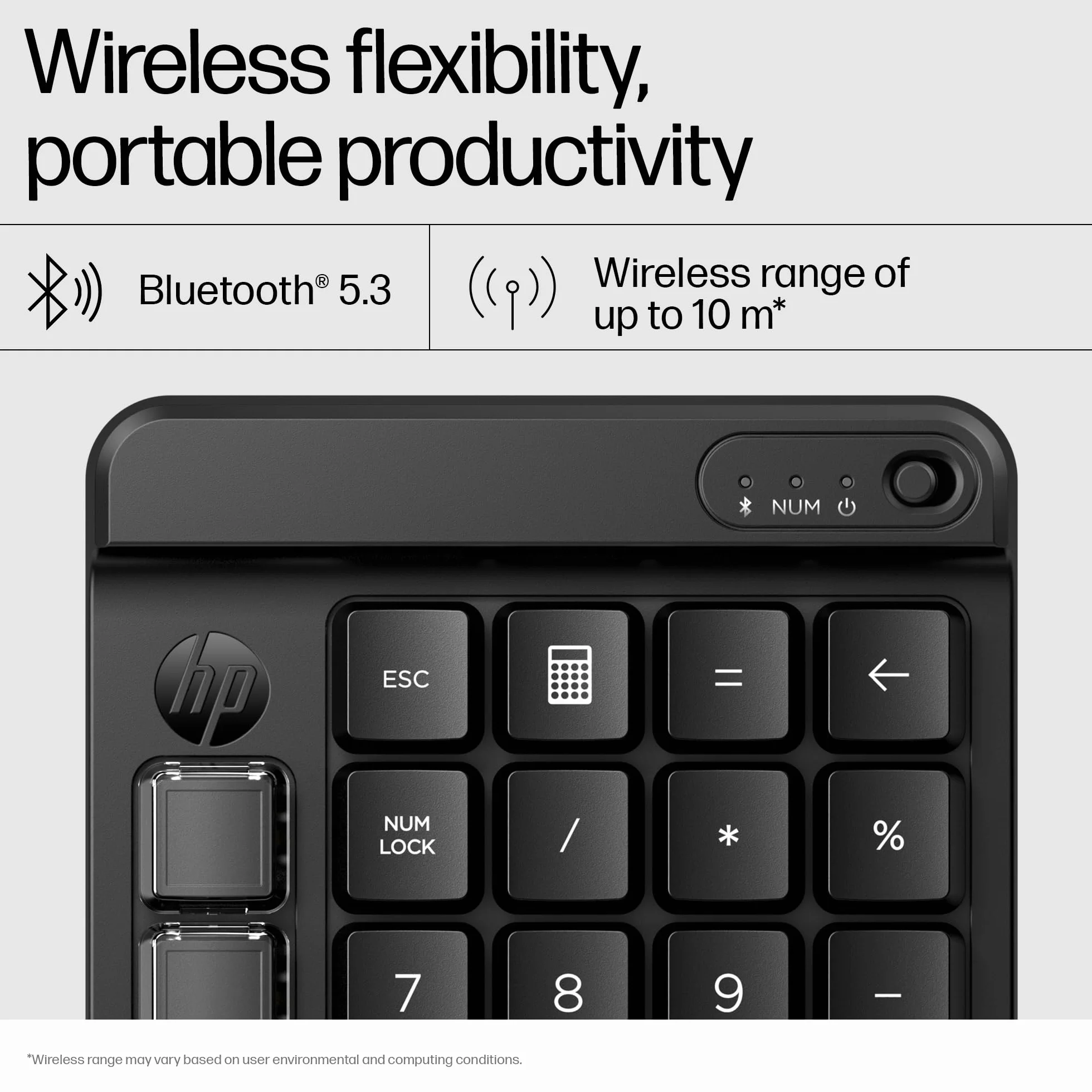 HP 430 programowalna klawiatura bezprzewodowa, połączenie Bluetooth 5.3, gwarantowana 50 milionów ciśnień, kompatybilna z Windows 10, 11, macOS i ChromeOS, czarna
