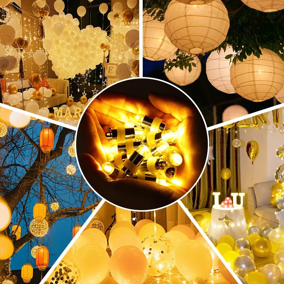 AUAUY Mini lampki LED do balonów, 30 sztuk, zasilane bateriami, wodoszczelne, do papierowych latarni, balonów, na Boże Narodzenie, Halloween, wesela, urodziny, festiwal, dekoracja (ciepła biel)