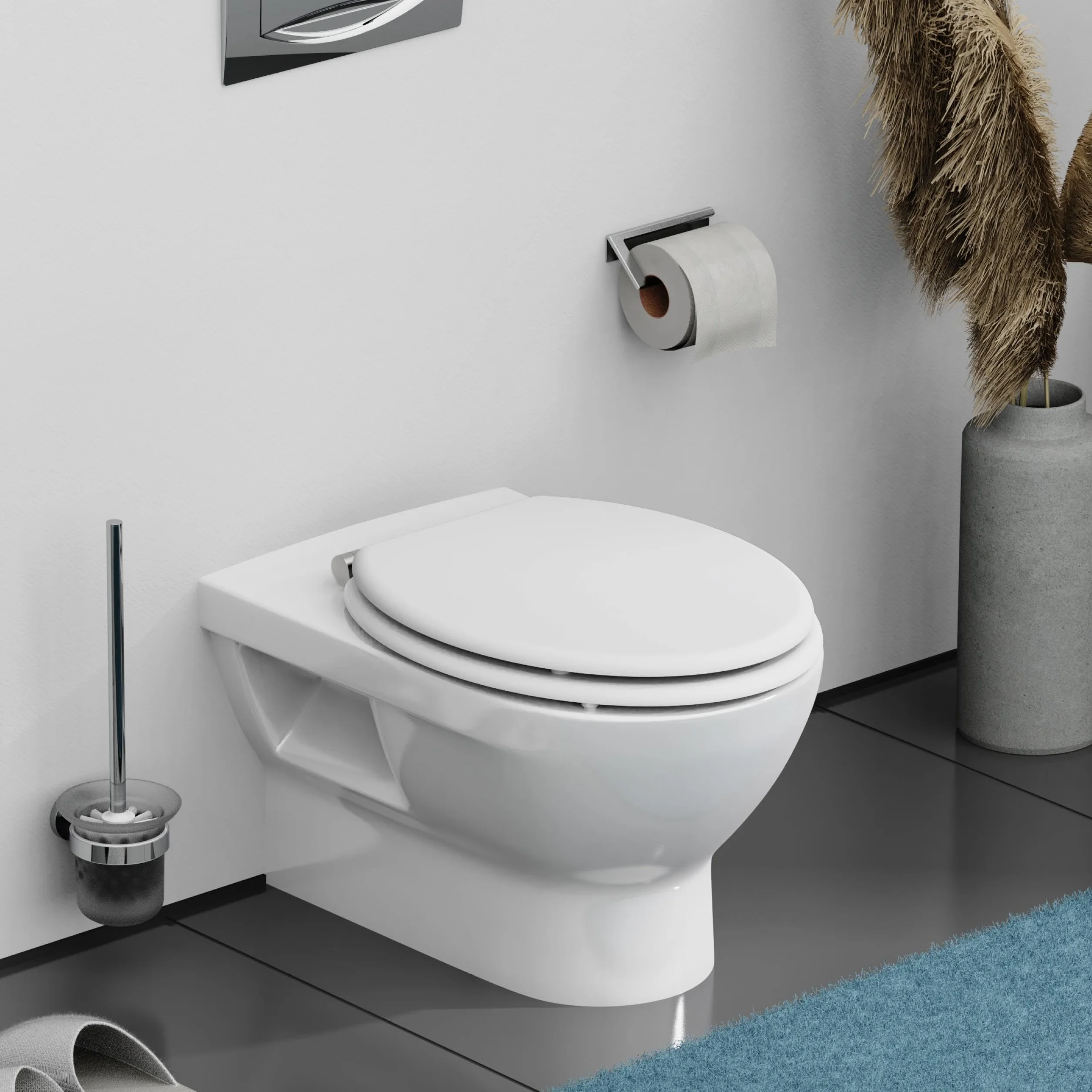 SCHÜTTE Deska sedesowa wolnoopadająca z drewna, deska sedesowa z płyty MDF, rdzeń drewniany, deska sedesowa z deską klozetową | obciążenie do 175 kg | biała