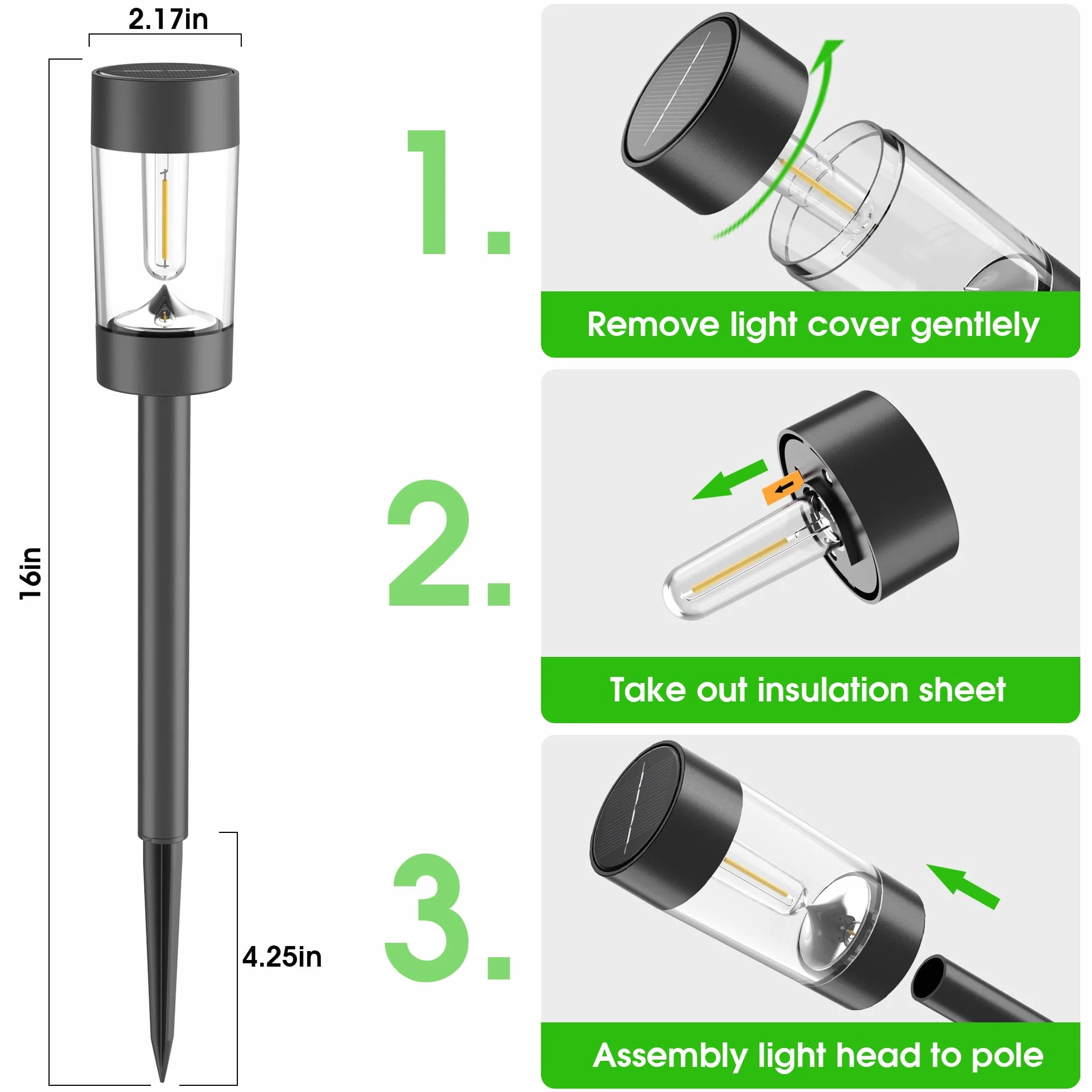 Eyrosa Lampy solarne na zewnątrz, 12 sztuk, wodoodporne, solarne oświetlenie krajobrazu na ścieżkę, ogród, podwórko, ścieżkę, podjazd, trawnik, patio, dekoracja zewnętrzna, czarne