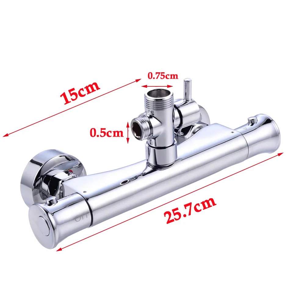 Bateria prysznicowa, termostat, bateria prysznicowa, bateria mieszakowa do prysznica, chrom, bateria z termostatem z przyciskiem bezpieczeństwa 38°C, rdzeń zaworu z pełnej miedzi