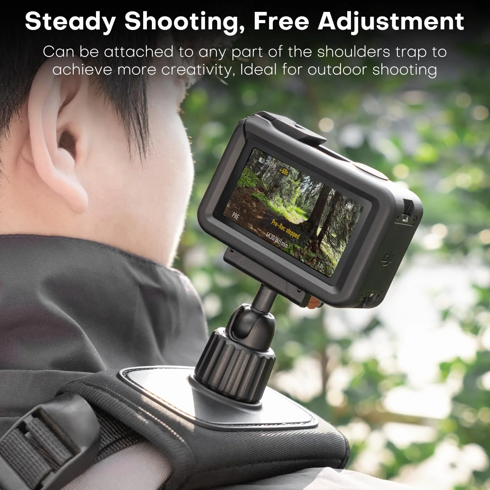 REYGEAK Uchwyt na ramię do plecaka DJI OSMO Action 5 Pro/Action 4/Action 3, z regulowaną wyściółką na ramię, system mocowania paska