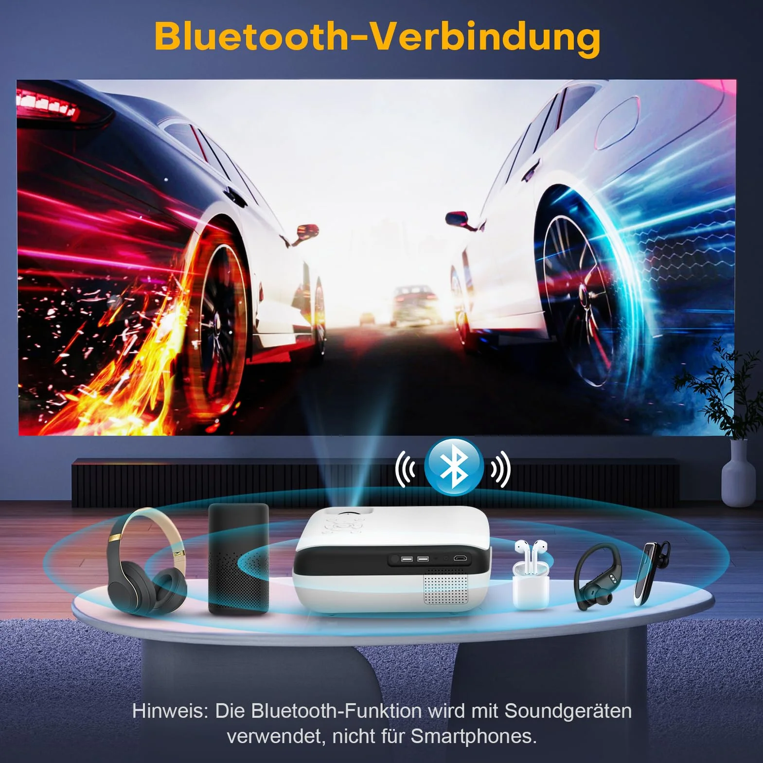 HOPVISION Projektor Full HD 1080P Bluetooth 4K Przenośny Mini Kino Domowe HDMI USB AV