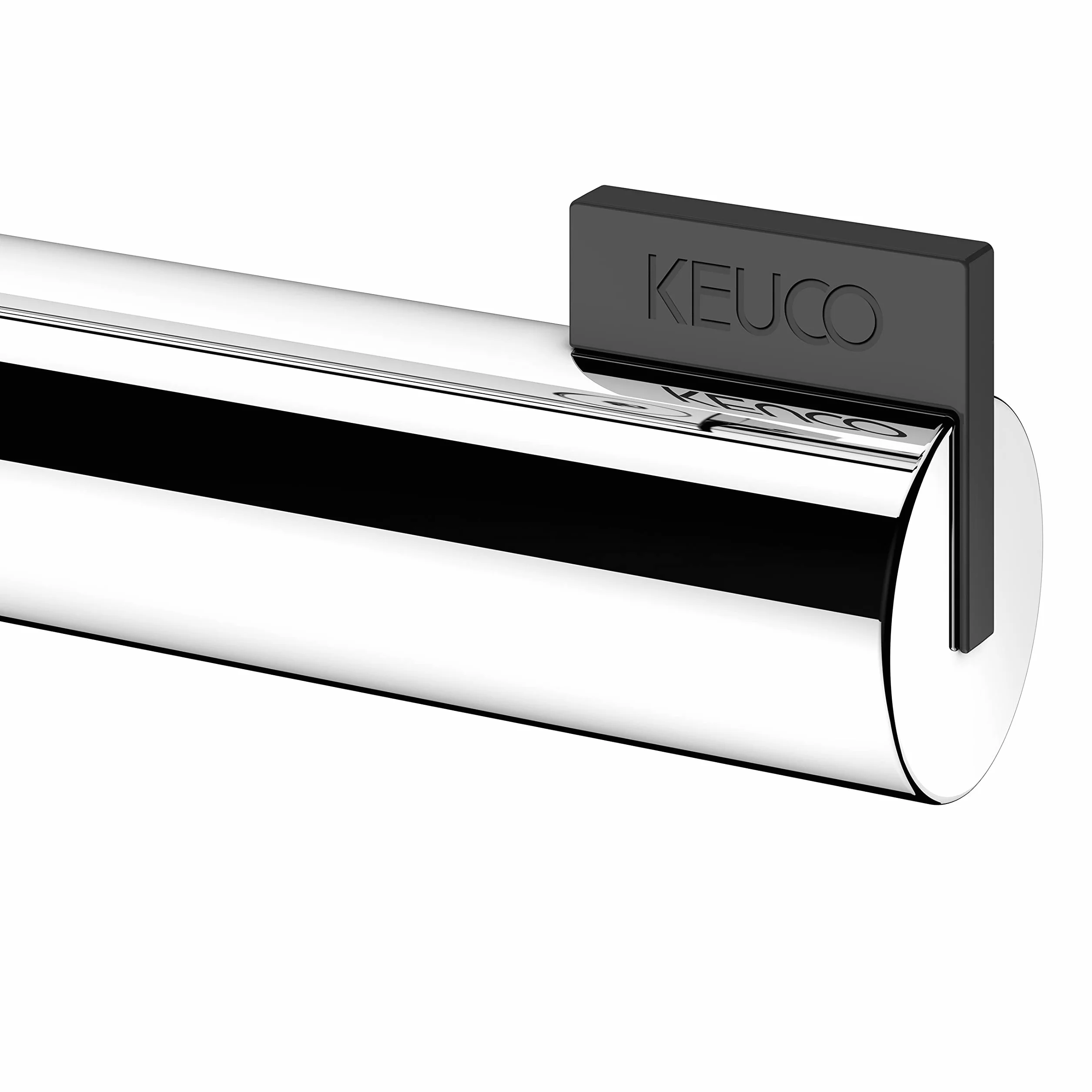 KEUCO REVA Uchwyt na papier toaletowy, kształt otwarty, z półką, metal chromowany, Wyprodukowano w Niemczech, obrotowa, ze śrubami i kołkami, uchwyt na papier do wiercenia