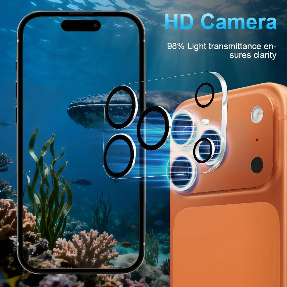 Folia ochronna na aparat iPhone 17 Pro, szkło hartowane 9H, Ultra HD, 3 sztuki