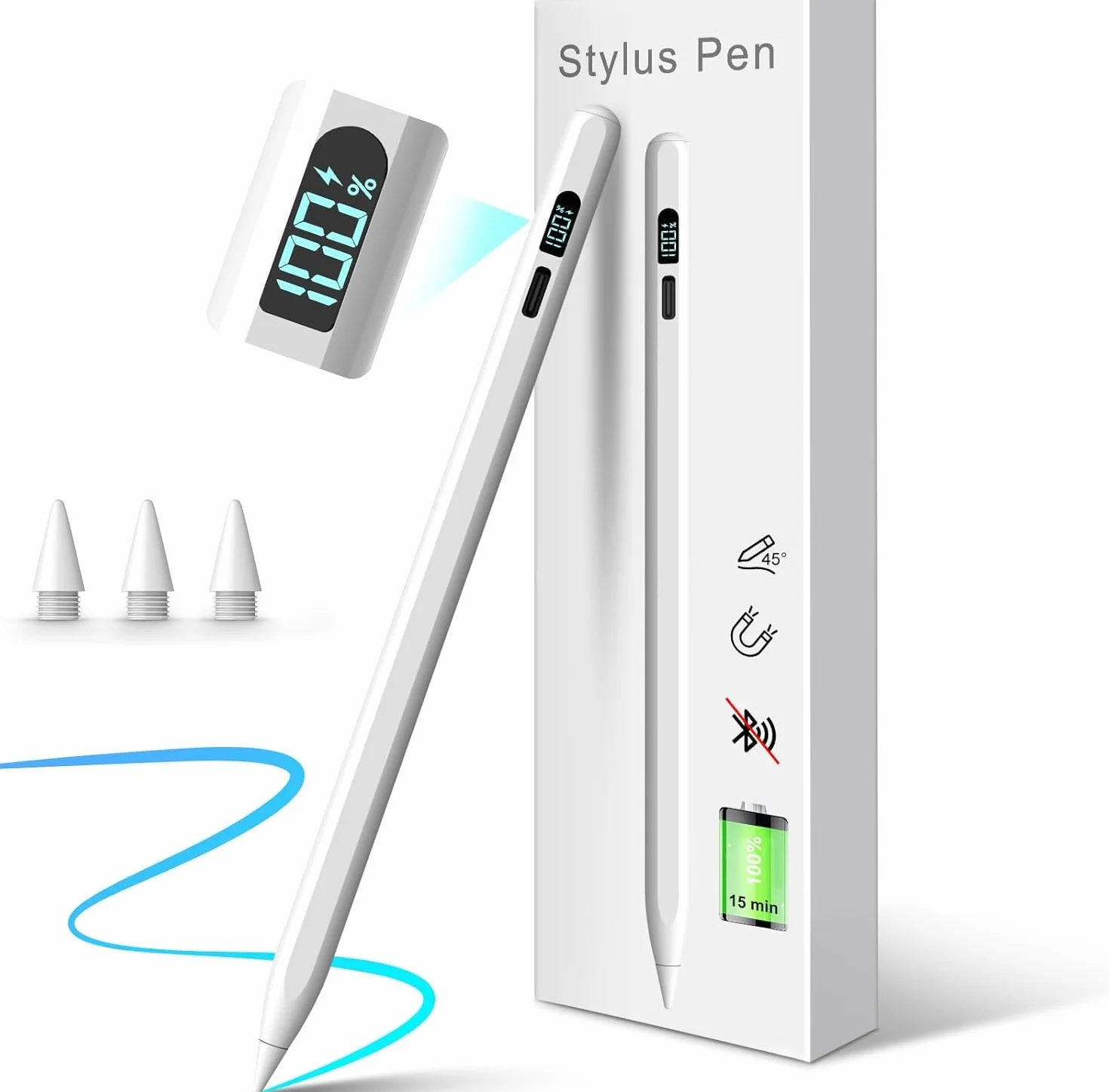 MEKO Pióro do Apple iPad 2018-2025, iPad Pen z wyświetlaczem LED, 3x szybkie ładowanie, kompatybilny z iPad 11 A16/10/9/8/7/6, Air 5/4/3/11''M2/M3, Pro 11/12.9/13 M4/M5, Mini 5/6