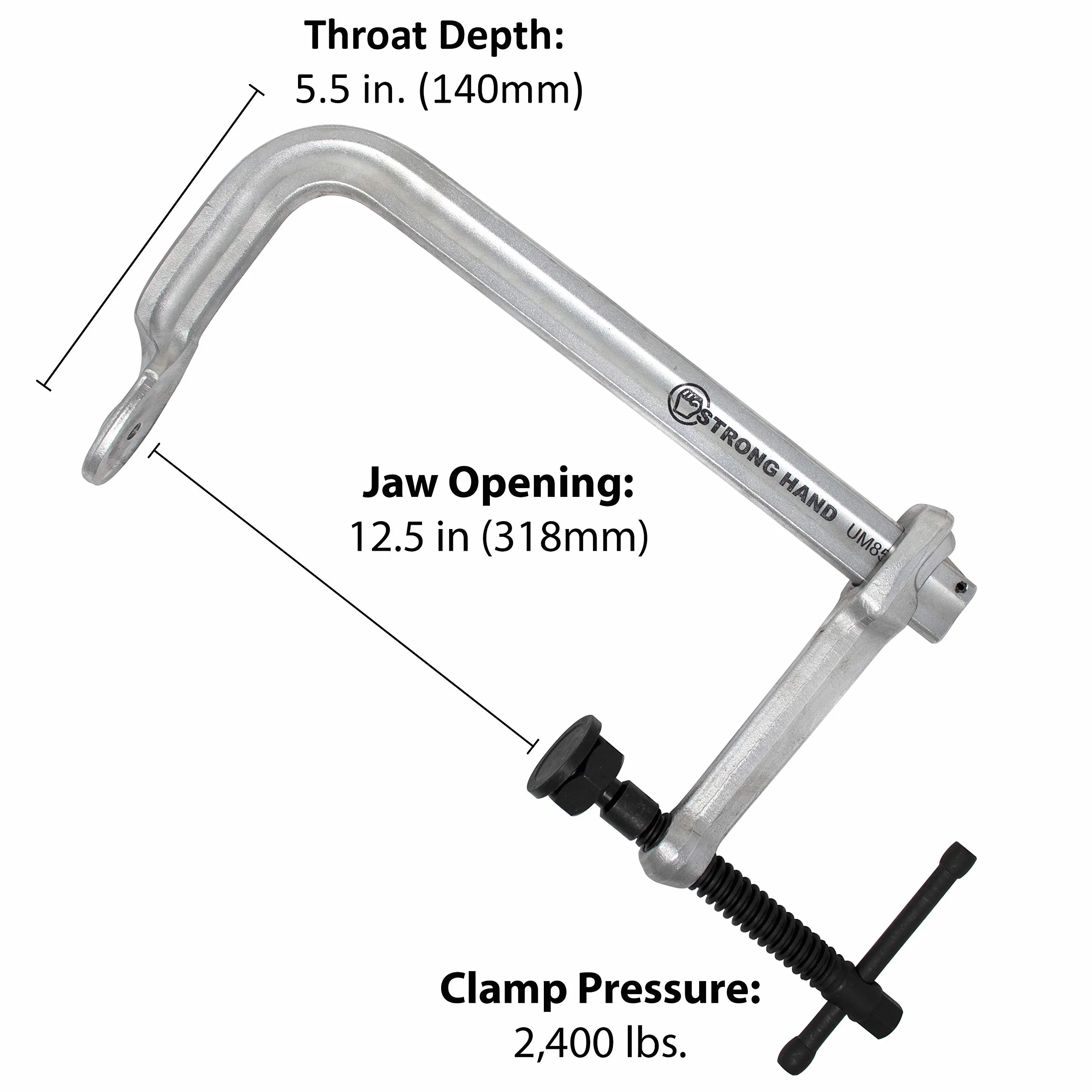 Strong Hand Tools, System zaciskowy 4 w 1, zacisk prętowy o regularnym obciążeniu, pojemność 38,5 mm, ciśnienie zaciskowe: 1,1 kg, głębokość gardła: 5-1/2″, UM125-C3