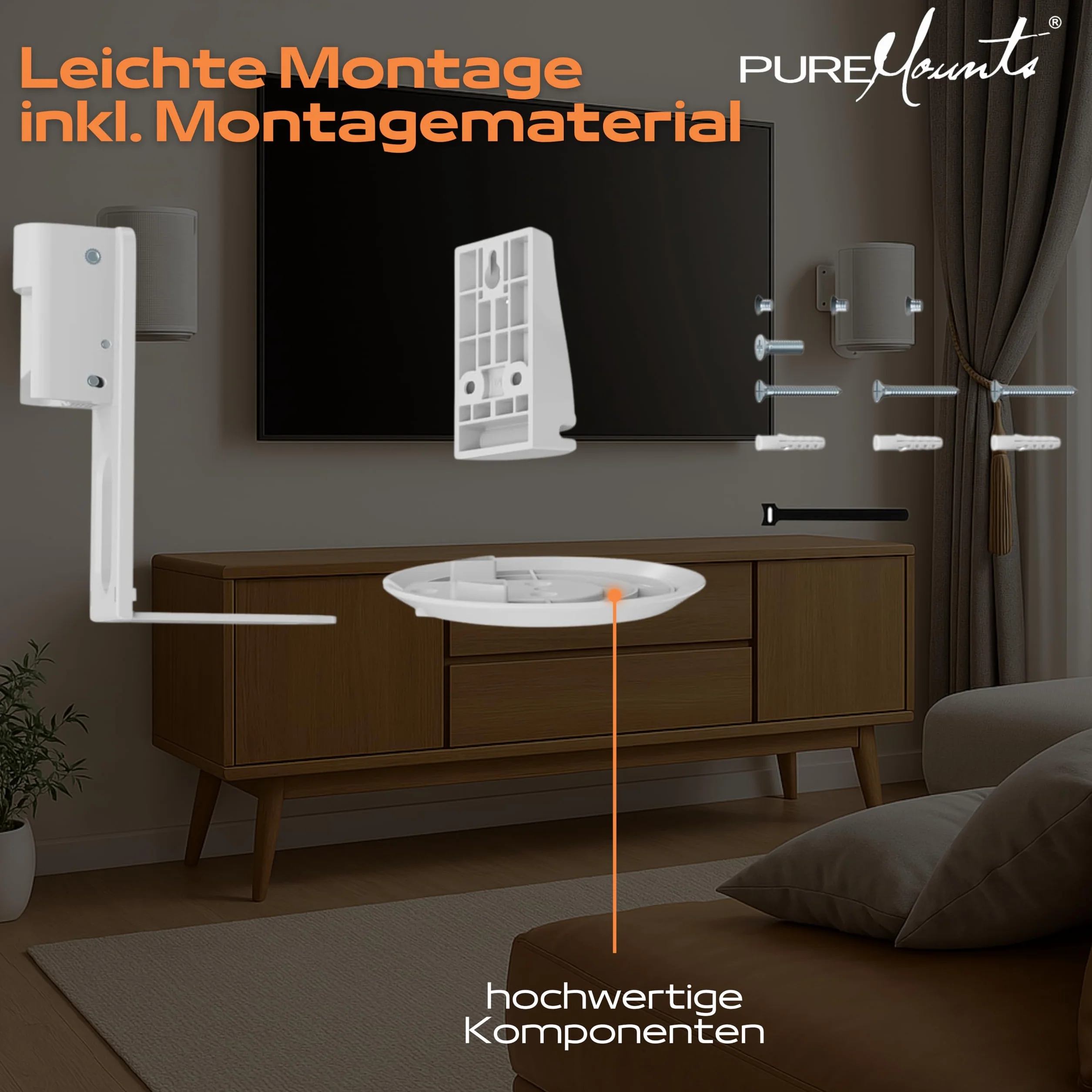 PureMounts Uchwyt ścienny do Sonos Era 100, wychylny +/-45°, nachylenie 0/-18°, udźwig 3 kg, biały